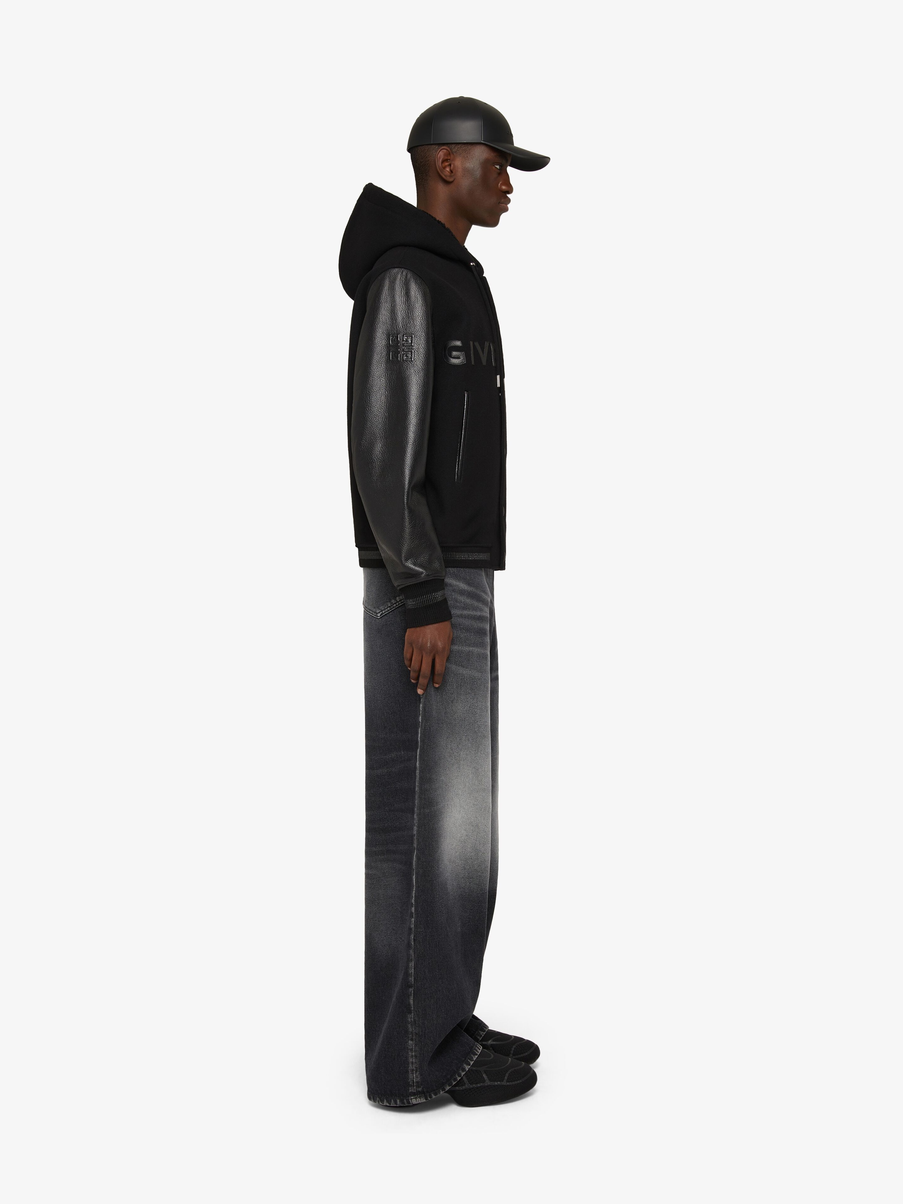 HOODED VARSITY JACKET IN WOOL, LEATHER AND SHEARLING - 3