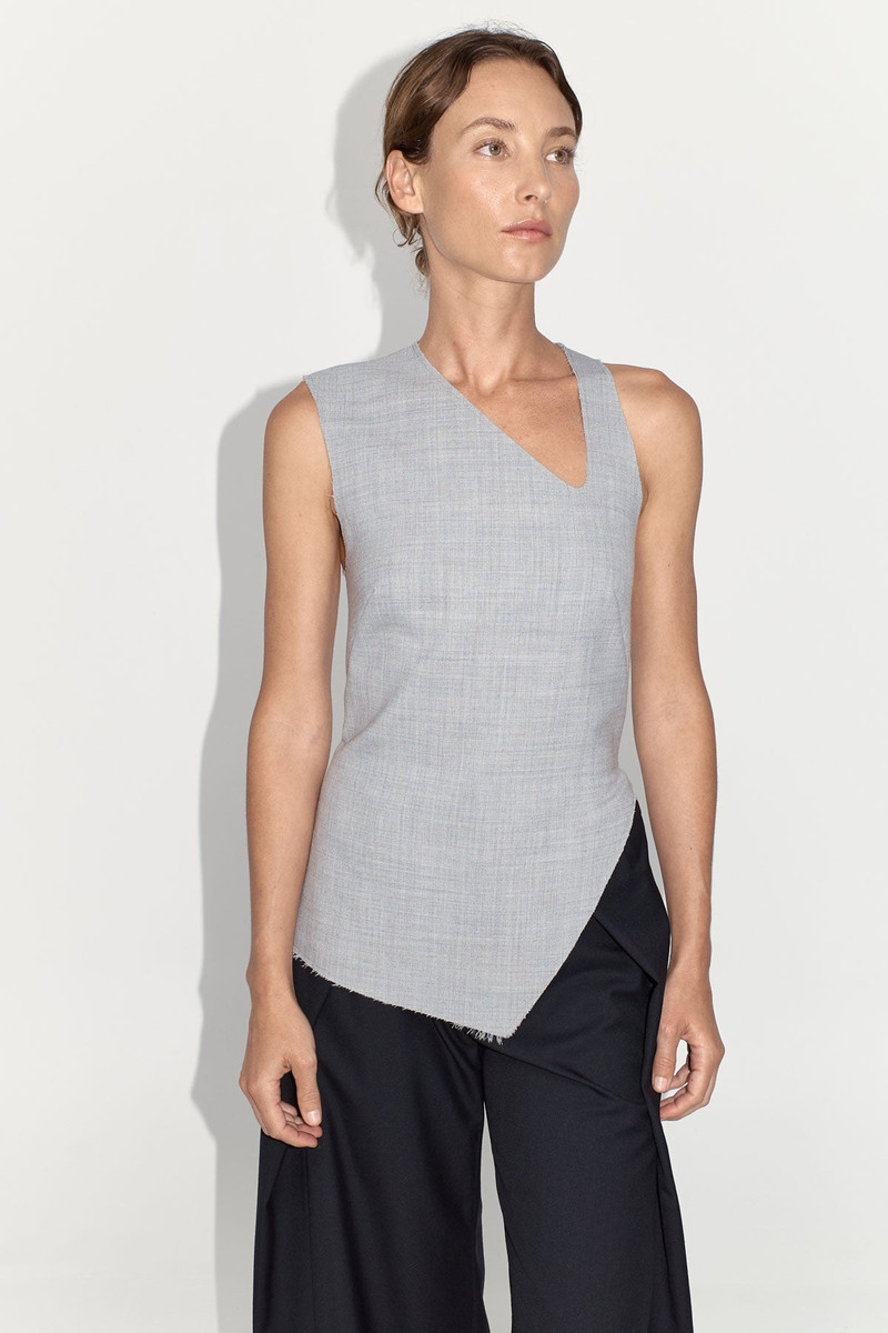 Asymmetrical Neck Top - Grey Heather 1