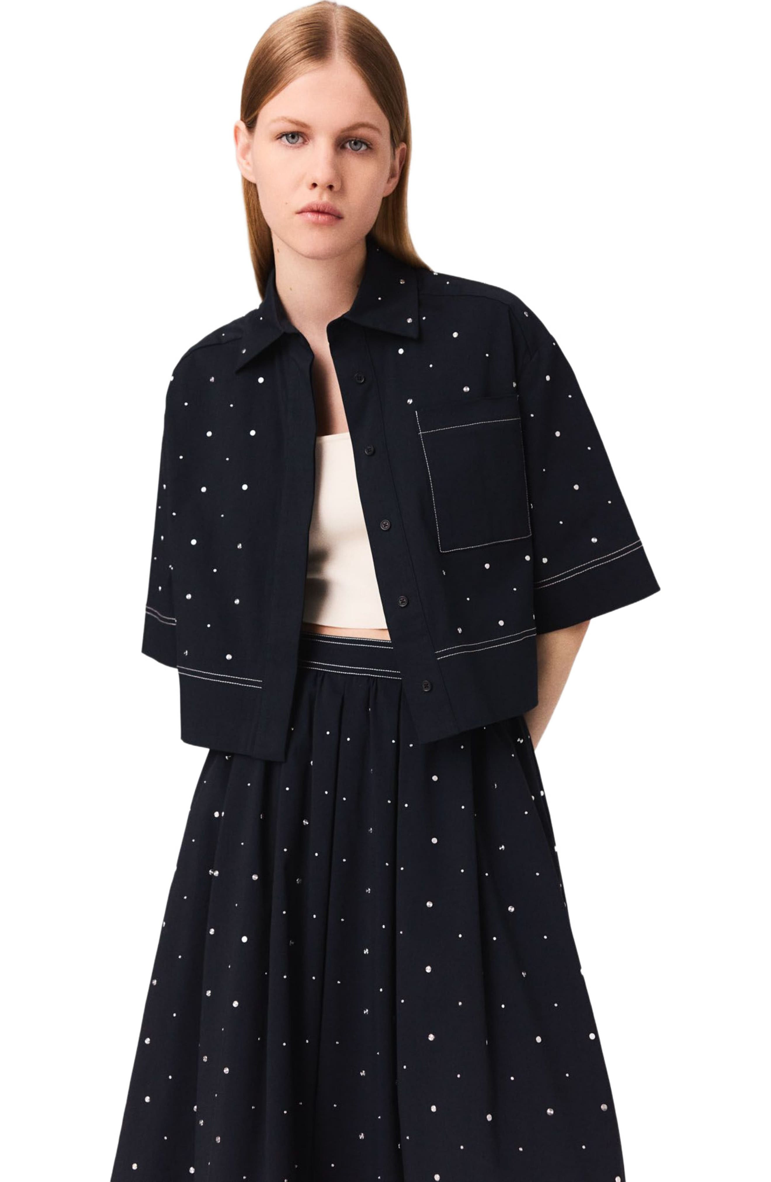 maje Cropped shirt with studs in Navy at Nordstrom - 5