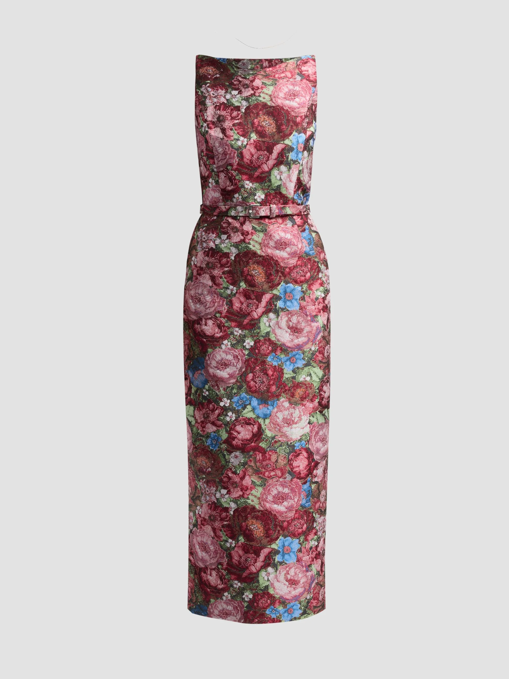 Women's Sarita Floral-Jacquard Column Midi Dress - Ruby Floral - 1