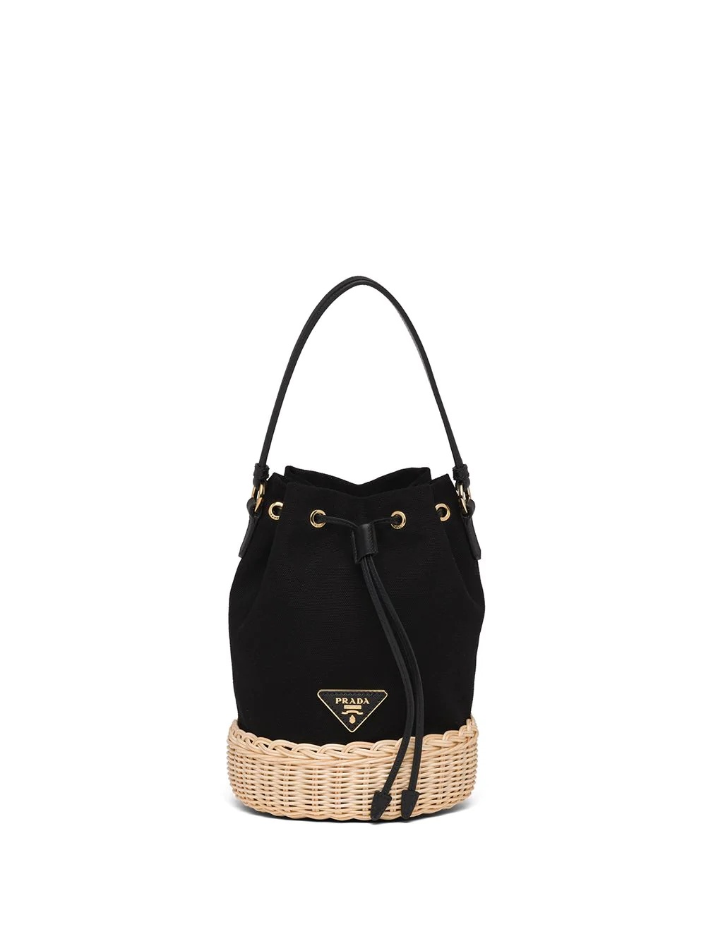 logo plaque wicker bucket bag - 1