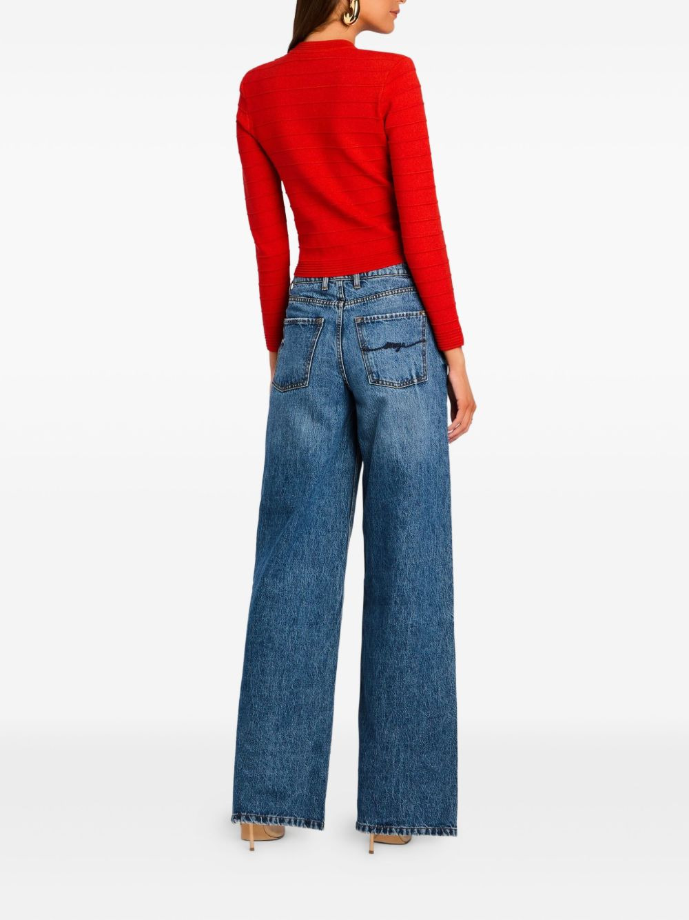 ribbed gold-button jacket - 4