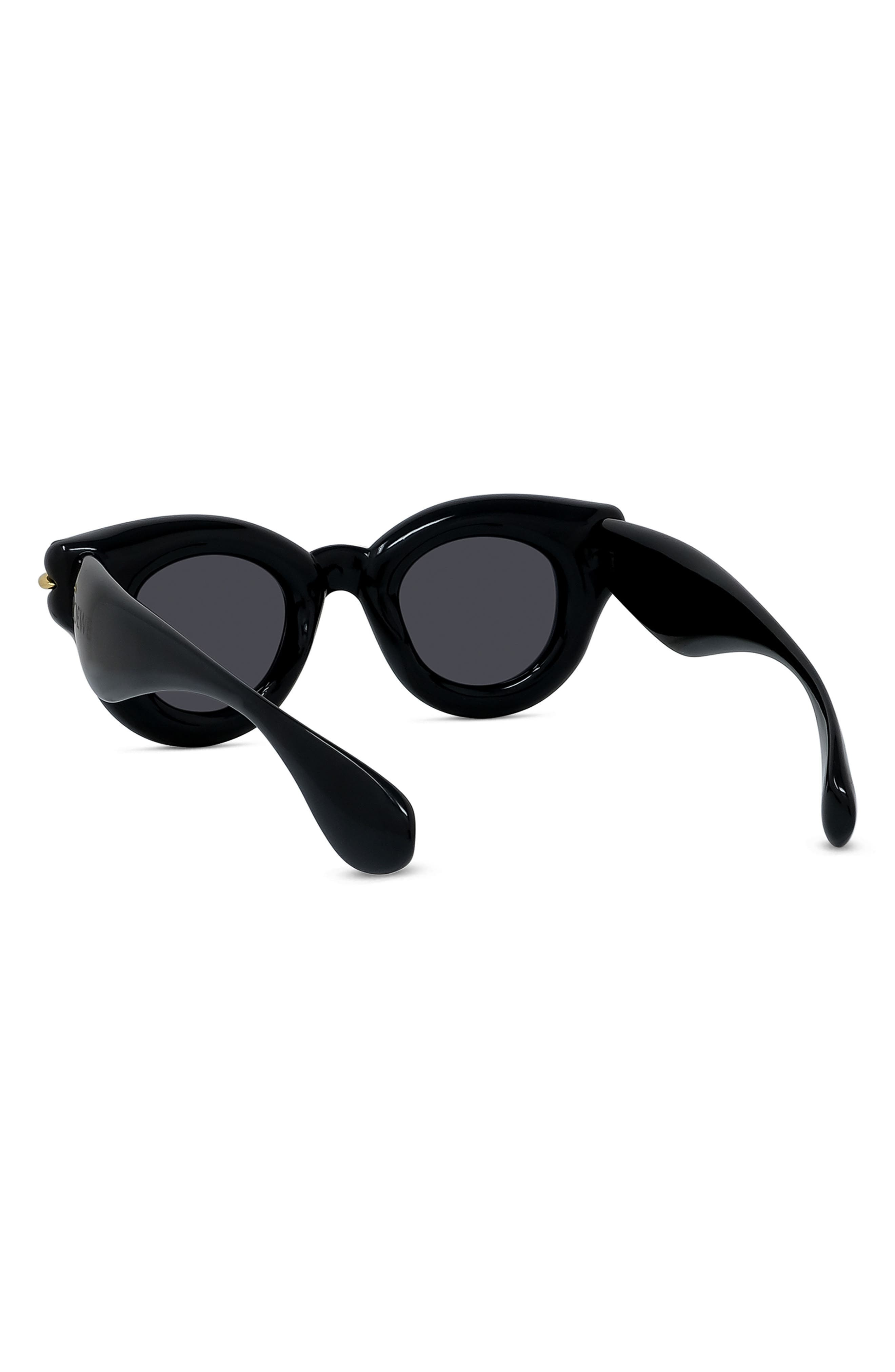 Loewe Inflated Pantos 46mm Round Sunglasses in Shiny Black /Smoke at Nordstrom - 6