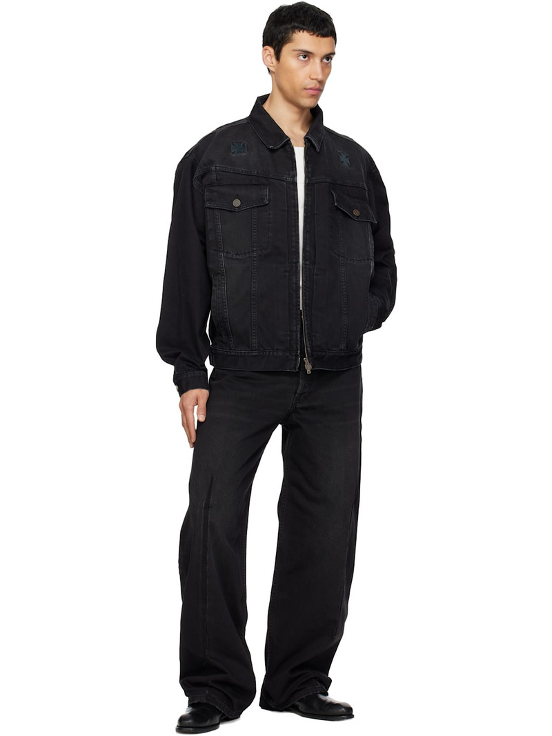 VETEMENTS Black Appliqué Biker Crosses Zip Denim Jacket outlook