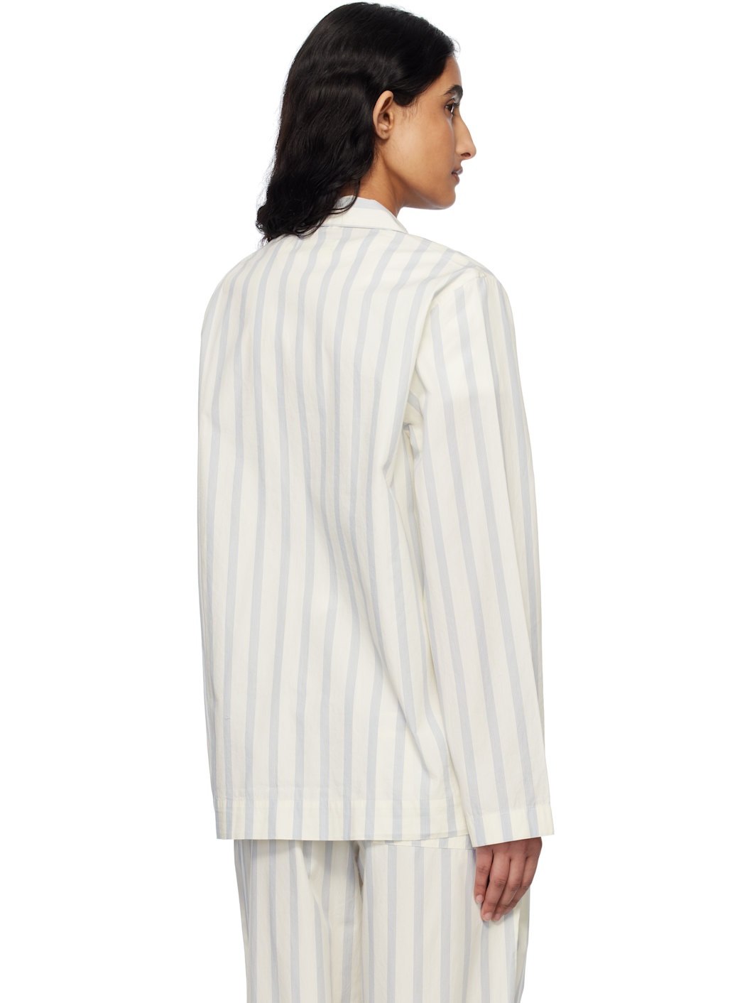 White & Blue Poplin Long-Sleeved Pyjama Shirt - 3