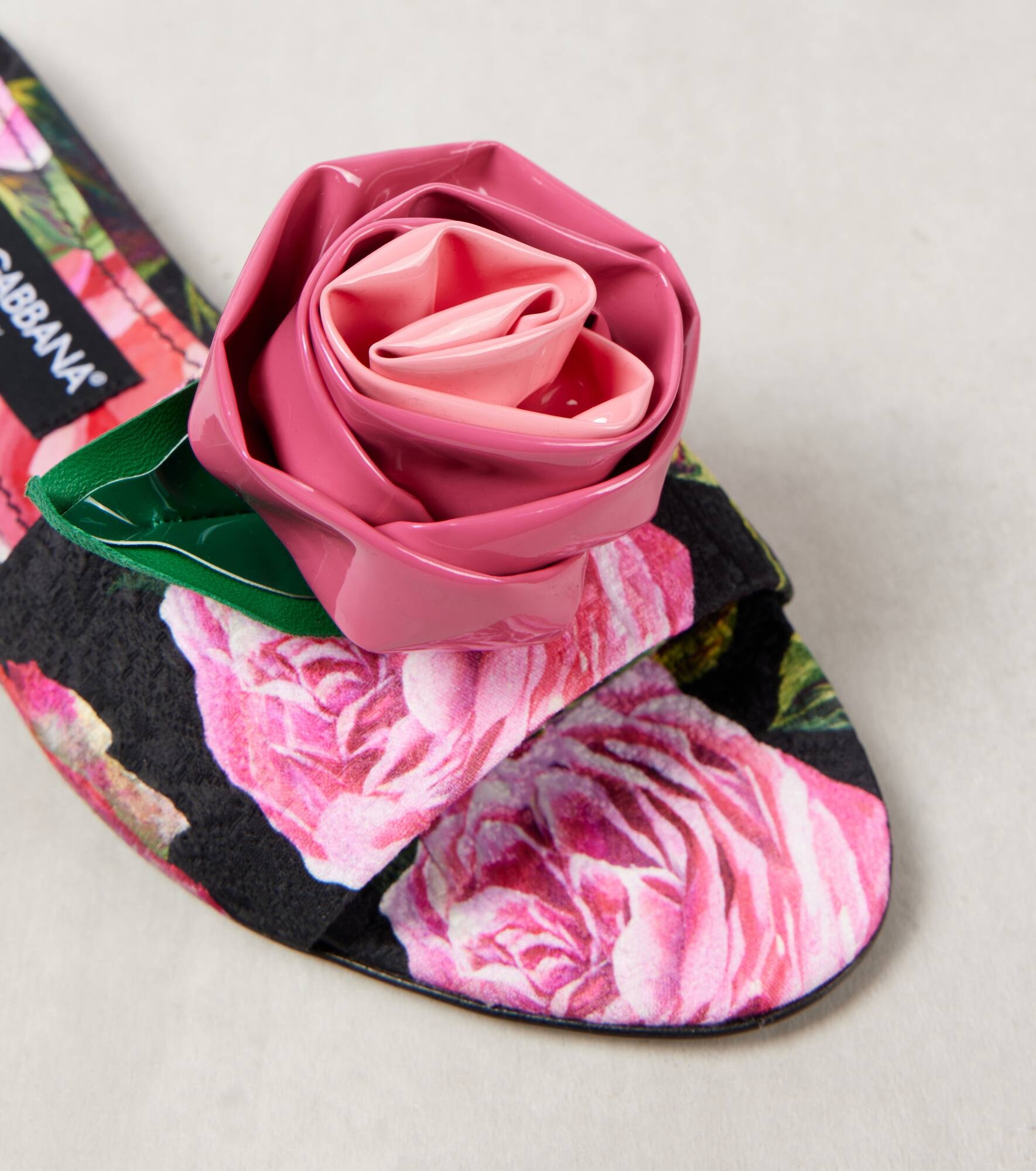 Floral-appliqué brocade slides - 5