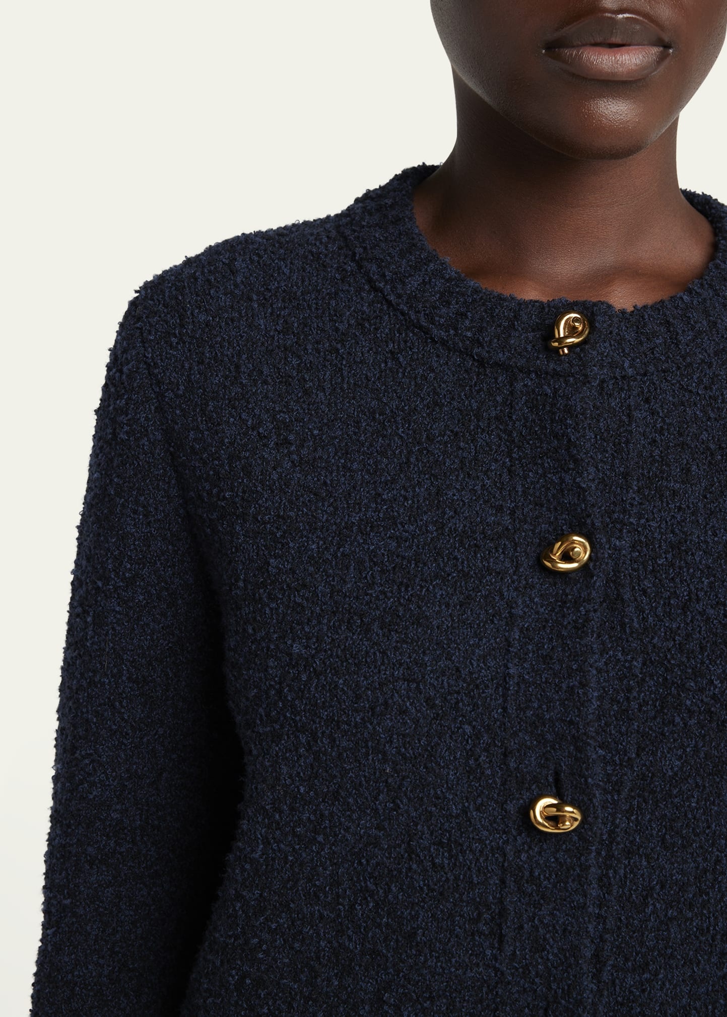 Knot-Button Boucle Knit Cardigan - 5