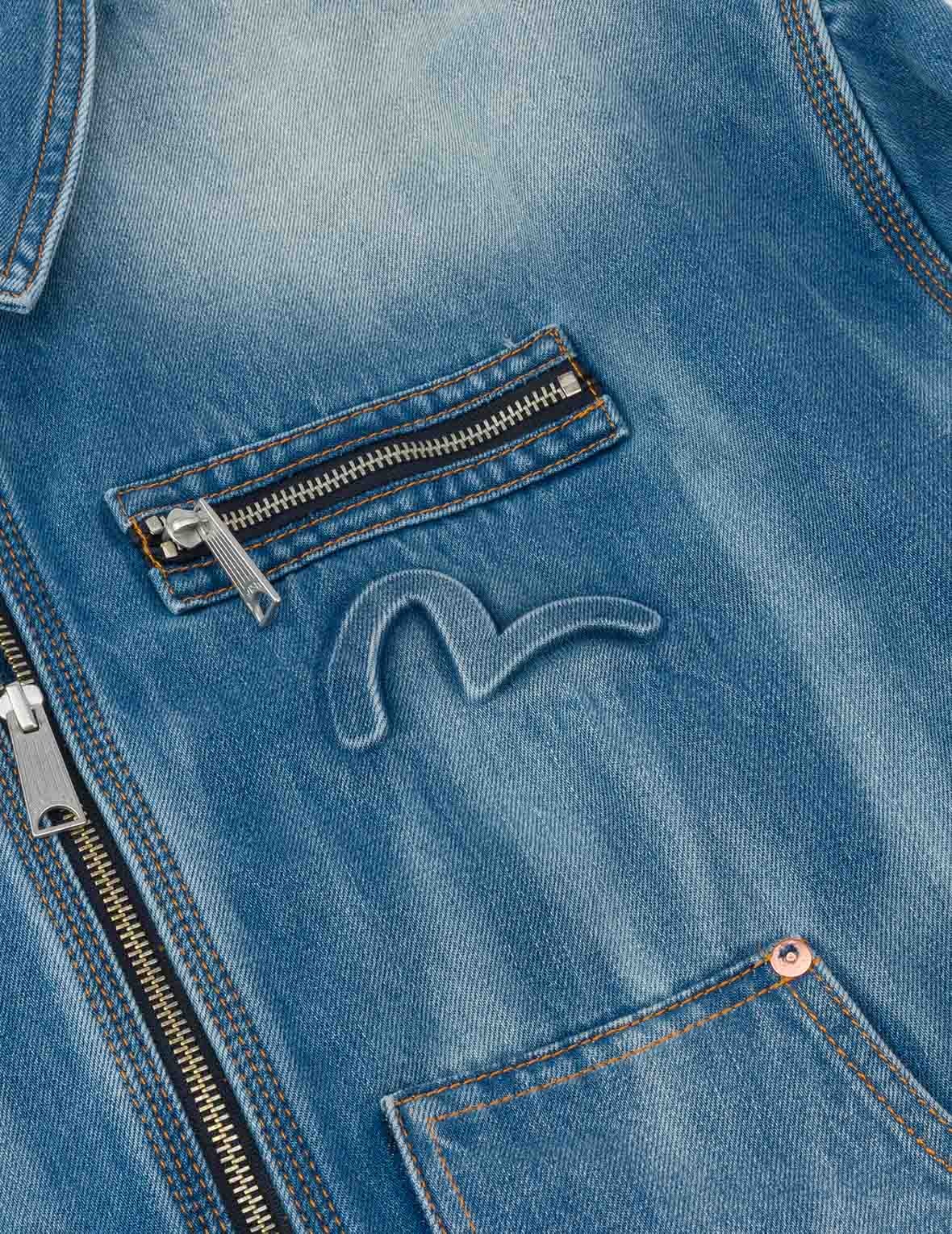 Emboss Kamon Relax Fit Worker Denim Jacket - 6