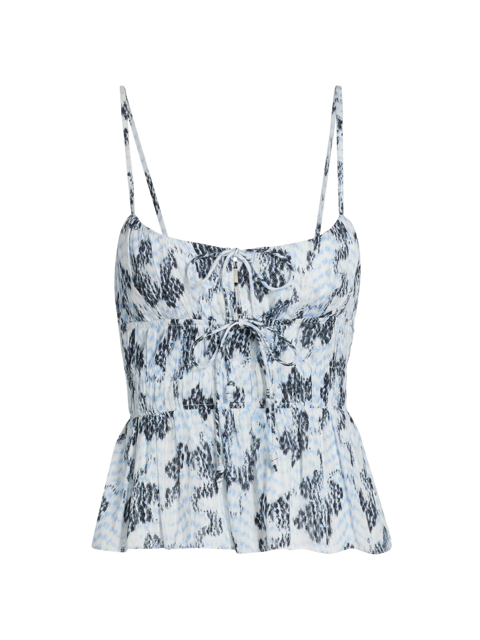 Women's Anya Ikat-Inspired Cinched Cotton-Blend Top - Ciel - 1
