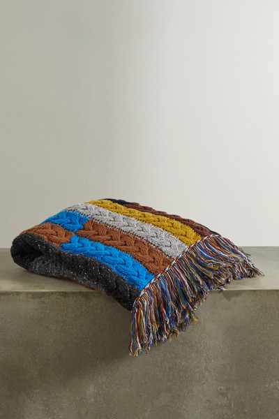 Alanui Tierra del Fuego fringed striped cable-knit wool and cashmere-blend blanket outlook