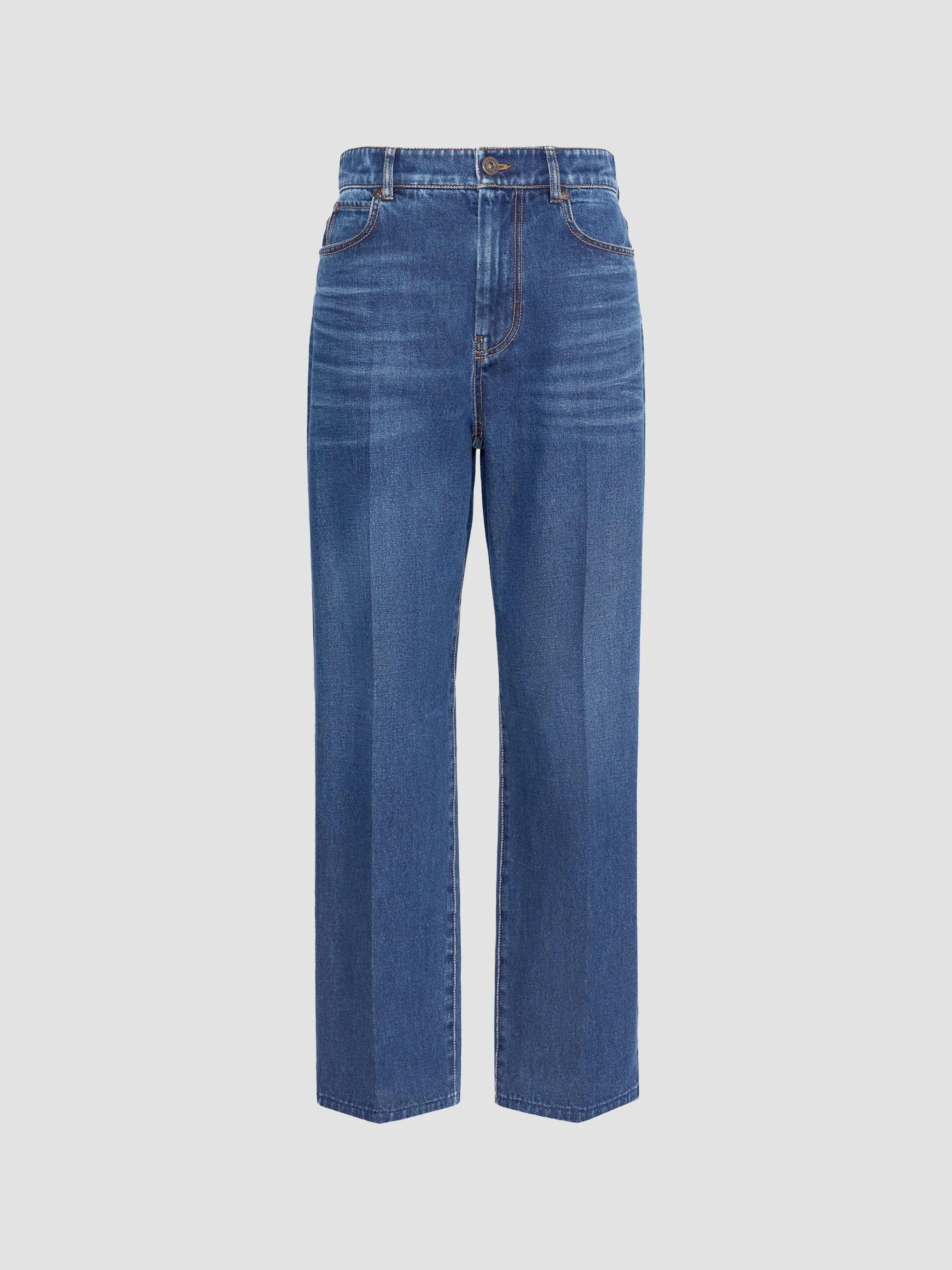 Women's Cotton Denim Tapered Jeans - Navy - 1
