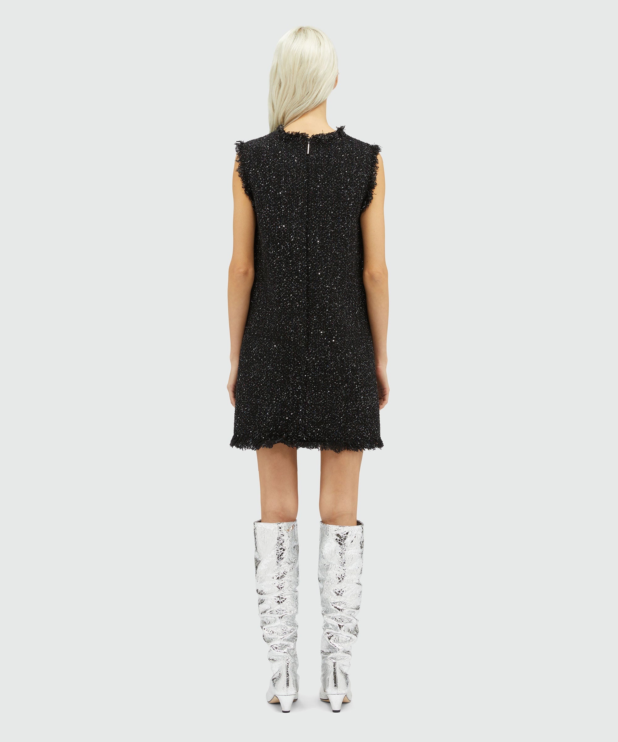 Cotton tweed lamé sleeveless midi dress - 3