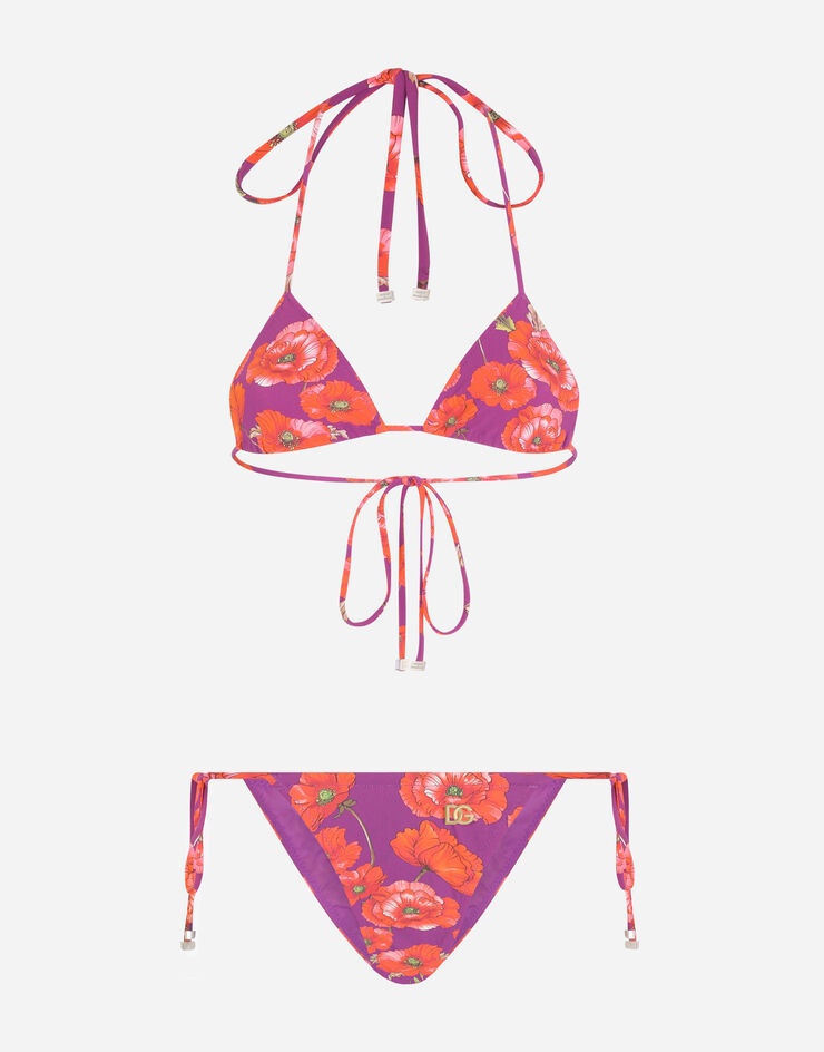 Poppy-print triangle bikini - 1