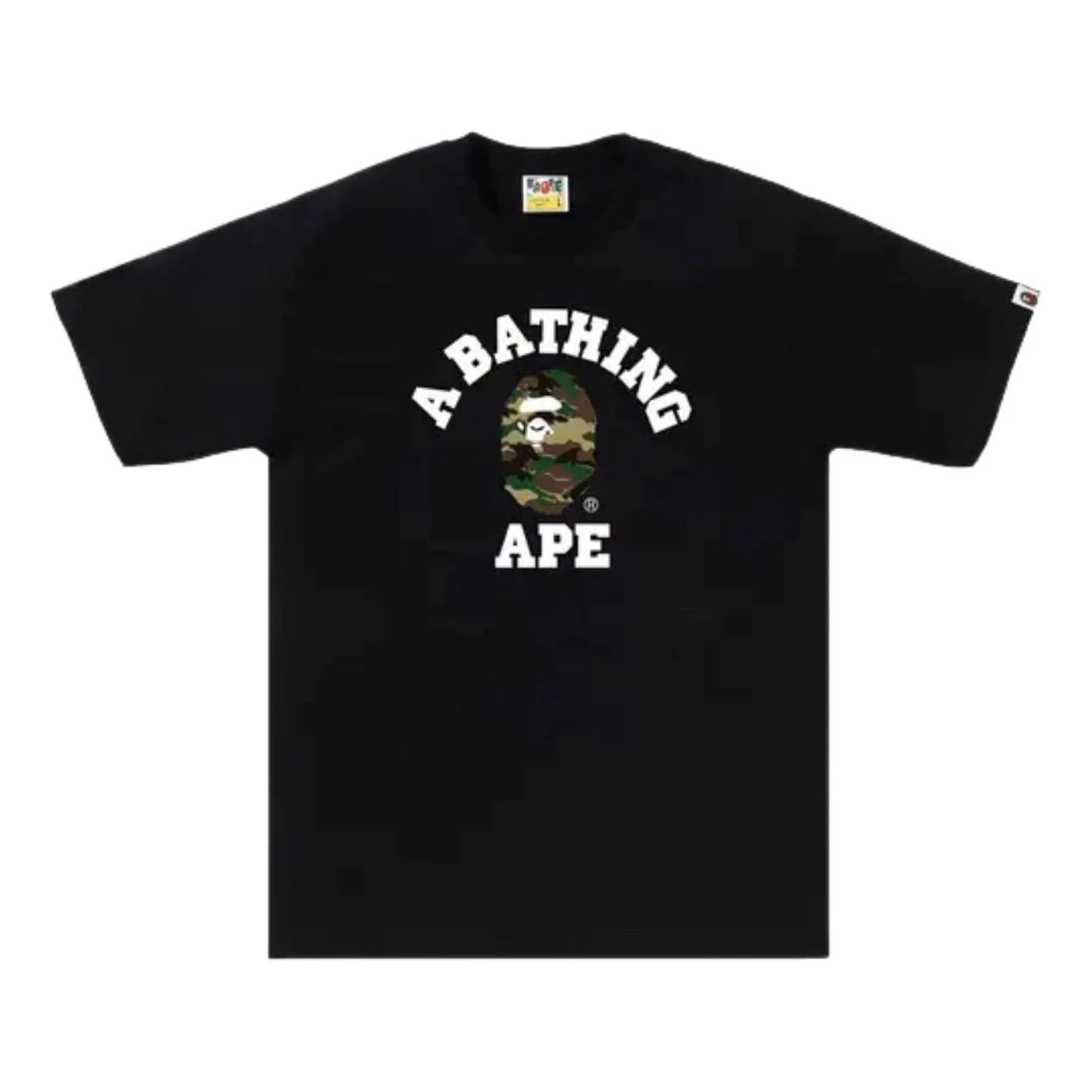 A Bathing Ape Woodland Camo College T-Shirt 'Black Green' 1M30110031-BLACK-GREEN - 1