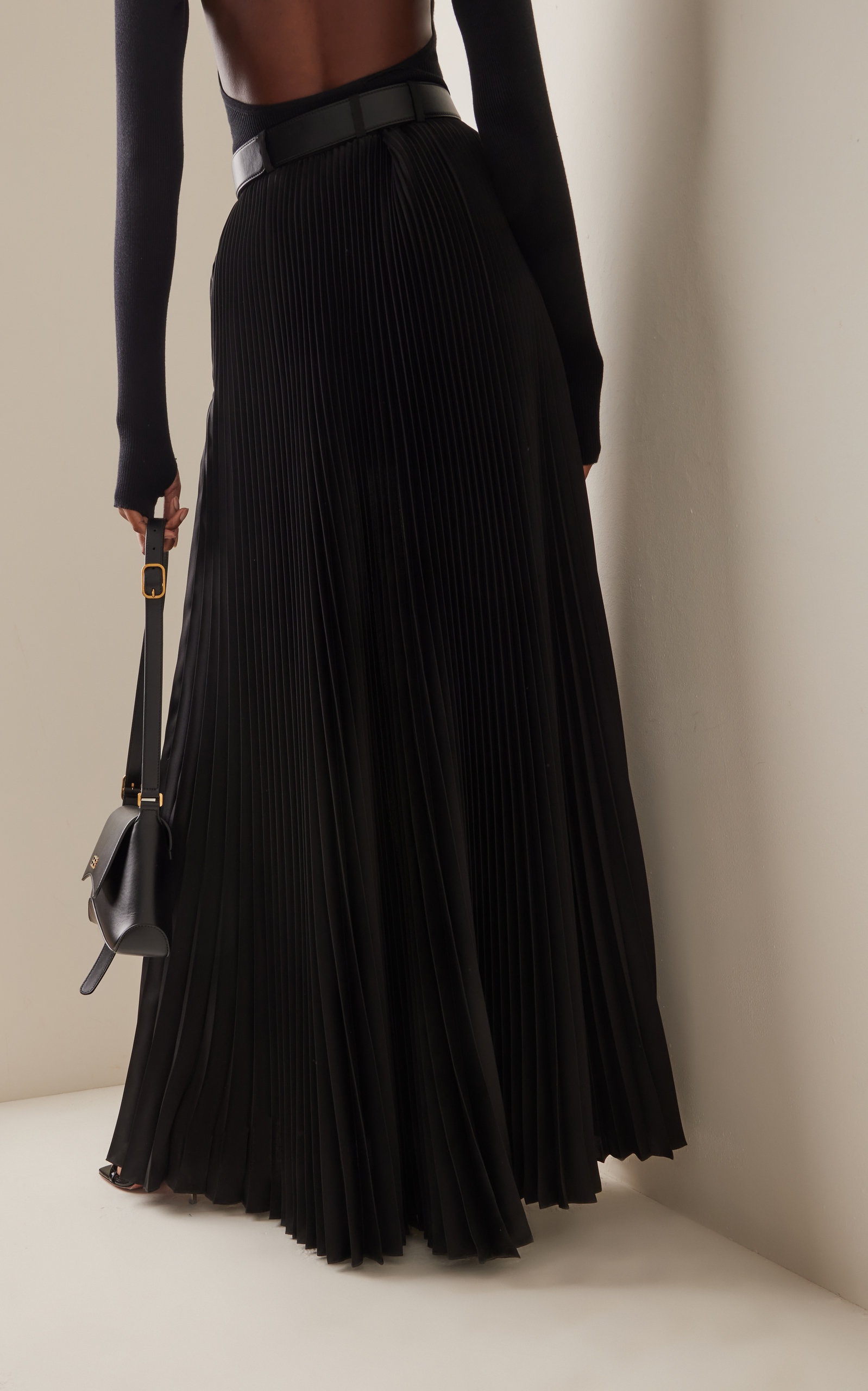 PETER DO Belted Pleated Maxi Skirt black | REVERSIBLE