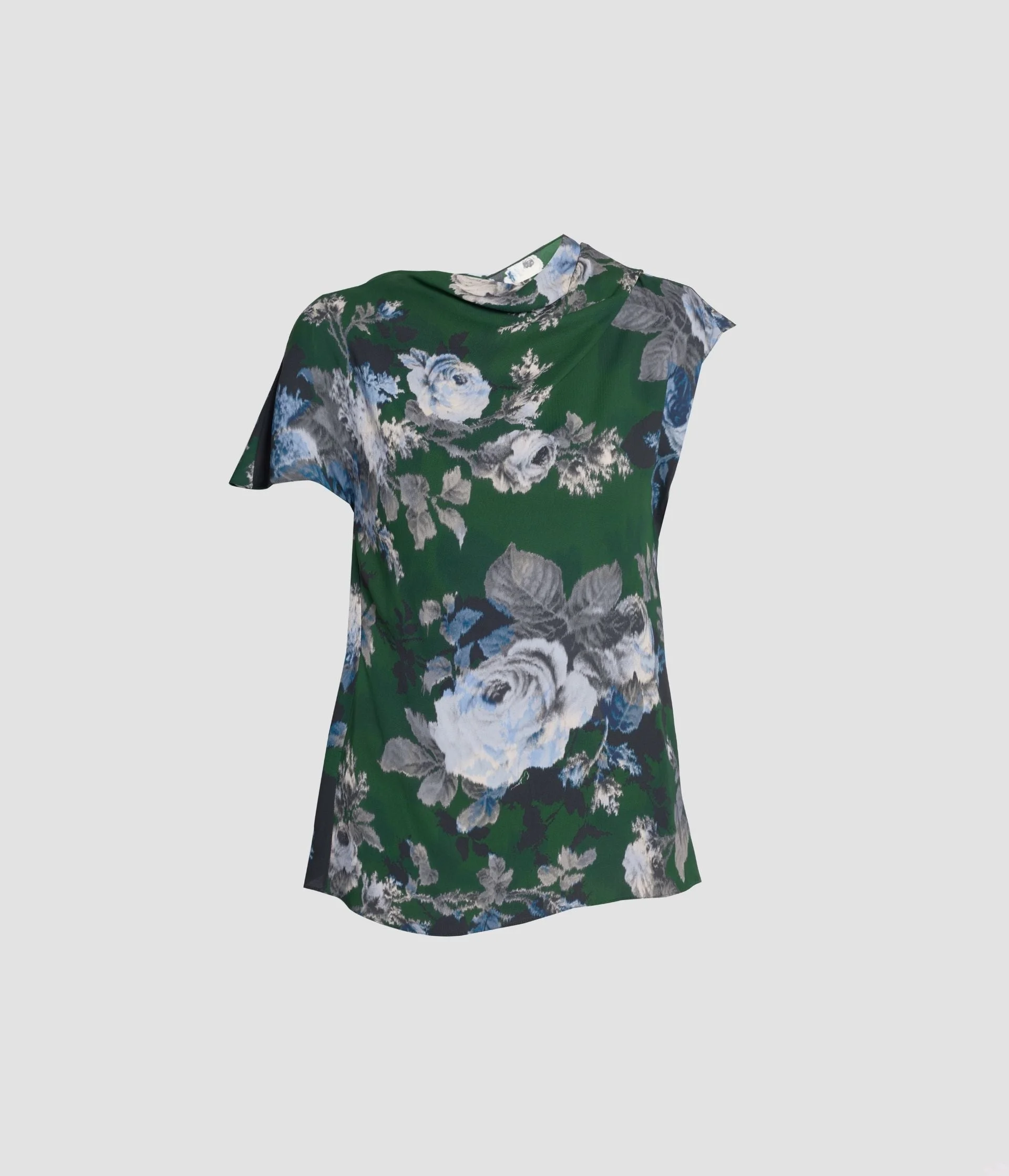 FLORAL CREPE SHORT SLEEVE DRAPED TOP - 1
