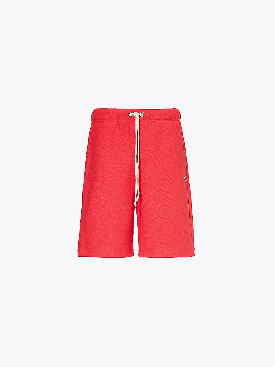 Brand-embroidered drawstring-waist cotton-blend jersey shorts - 1