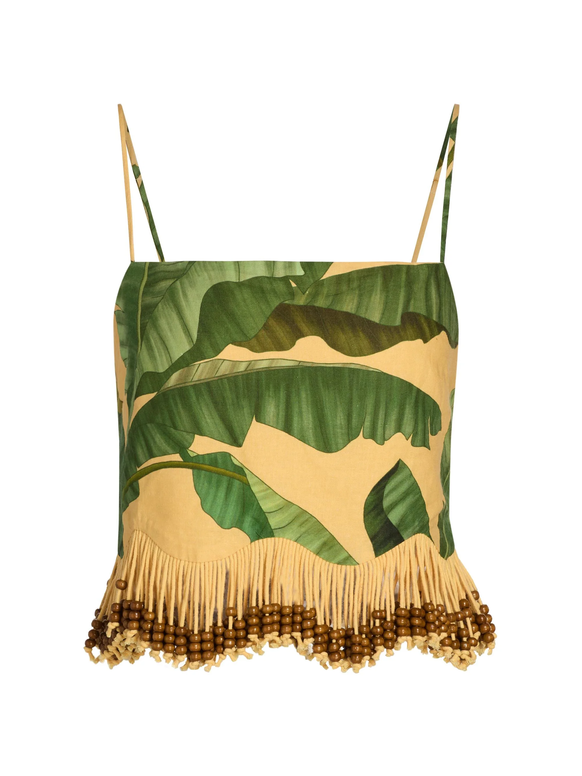 Women's Beaded Fringed Linen-Blend Top - Yellow - 1