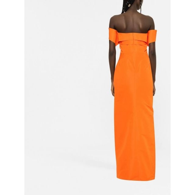 Orange long tailored dress with open shoulders - 3