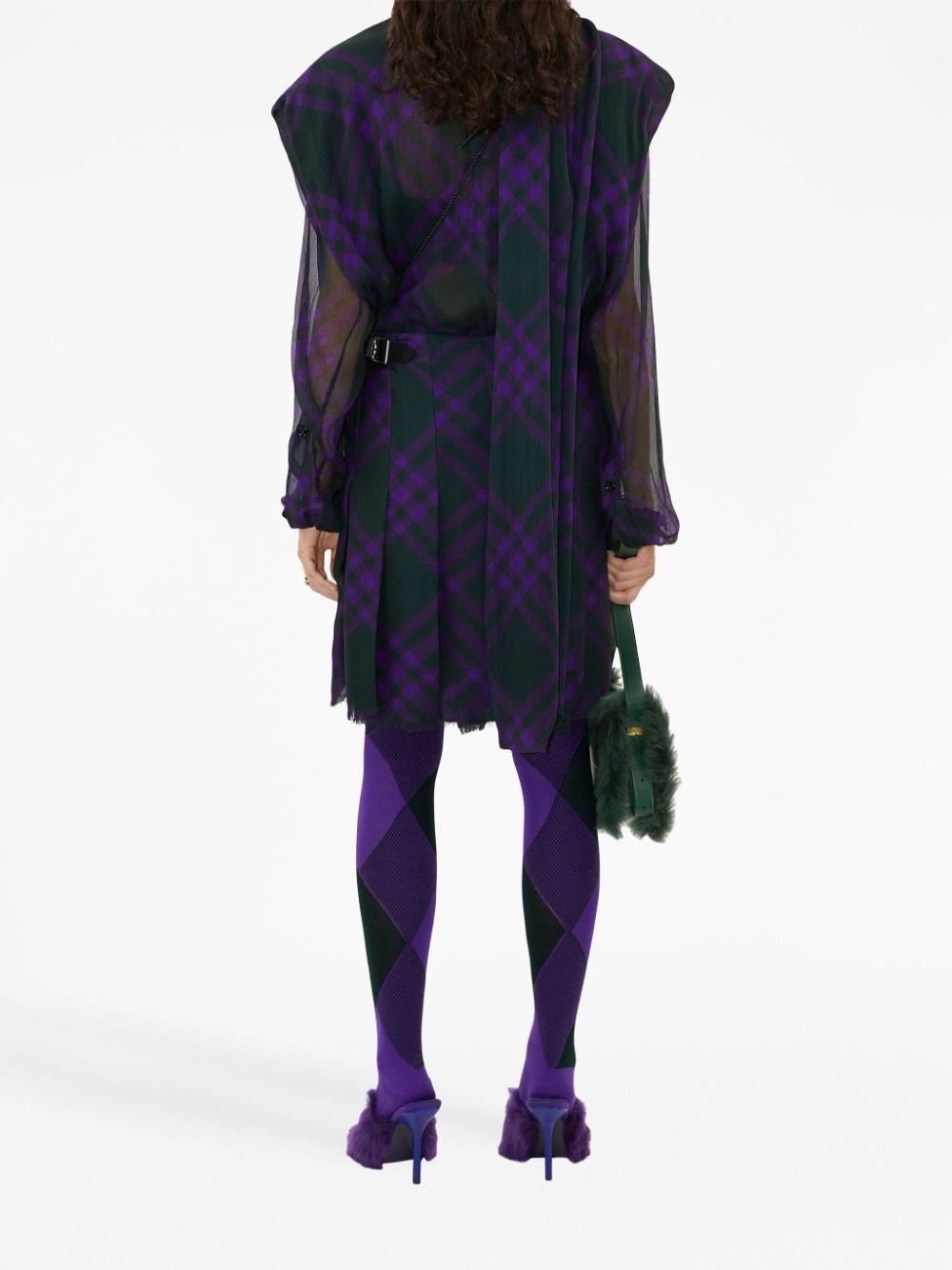 check-pattern silk blouse - 4