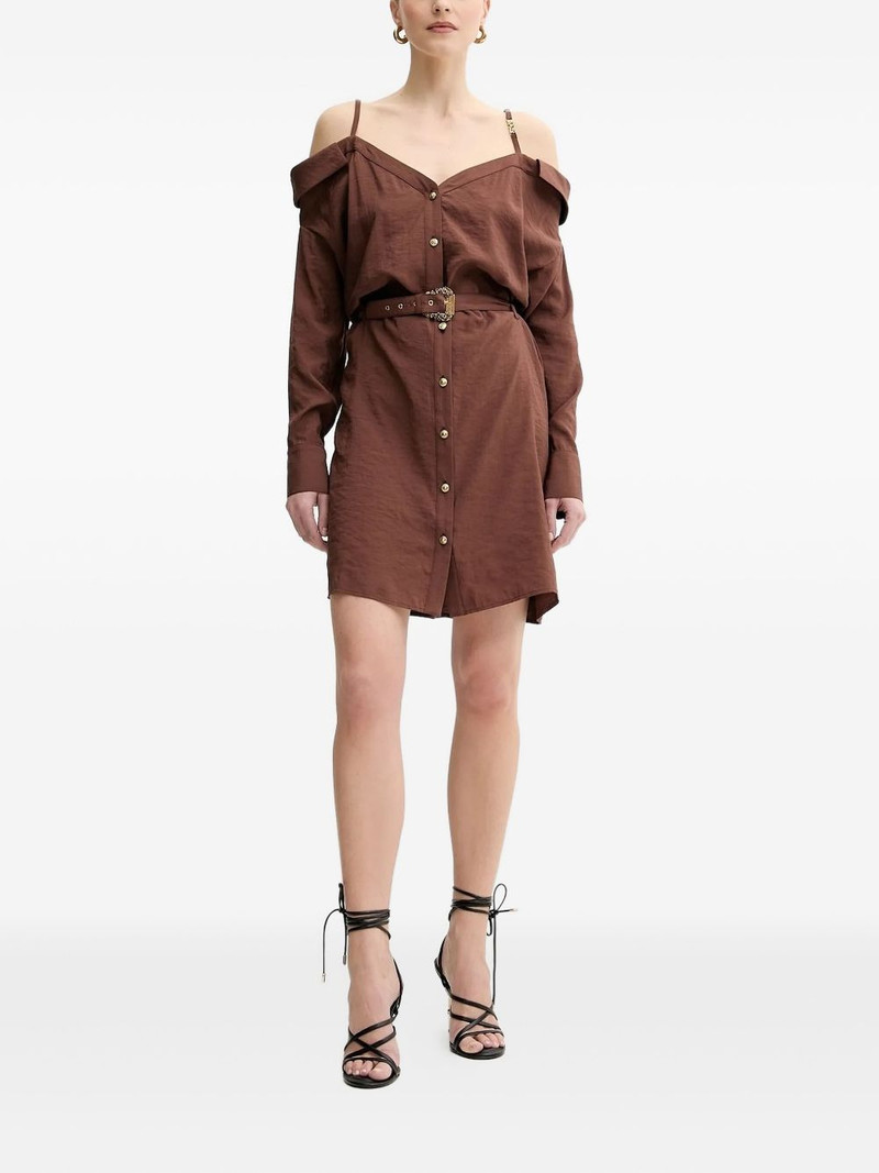 off-shoulder belted shirt dress 1