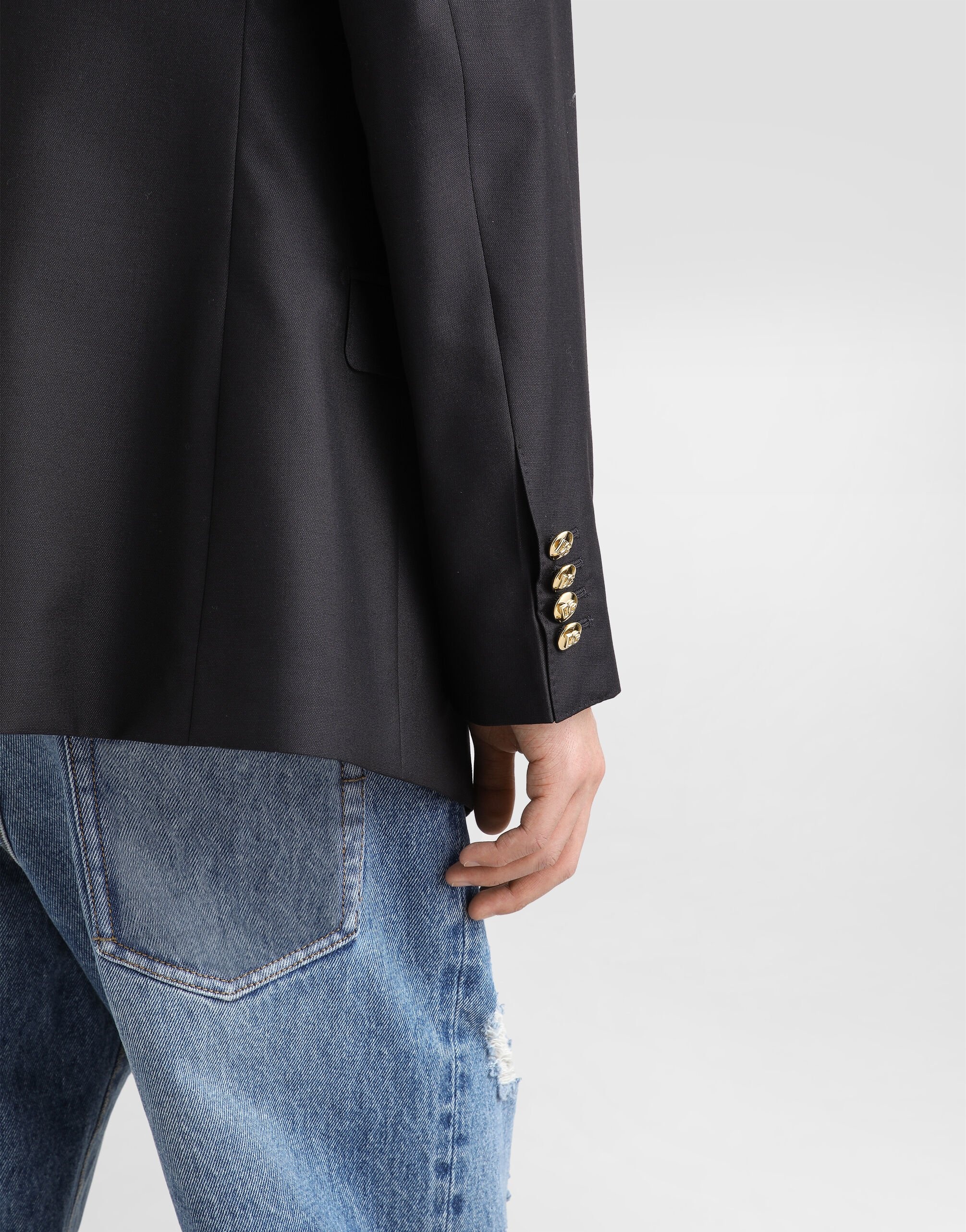 Single-breasted wool and silk jacket with patch - 5
