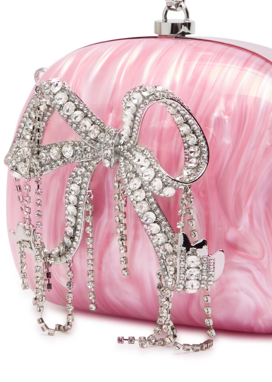 Self-portrait Bow Crystal-embellished Pearlescent Clutch - 3