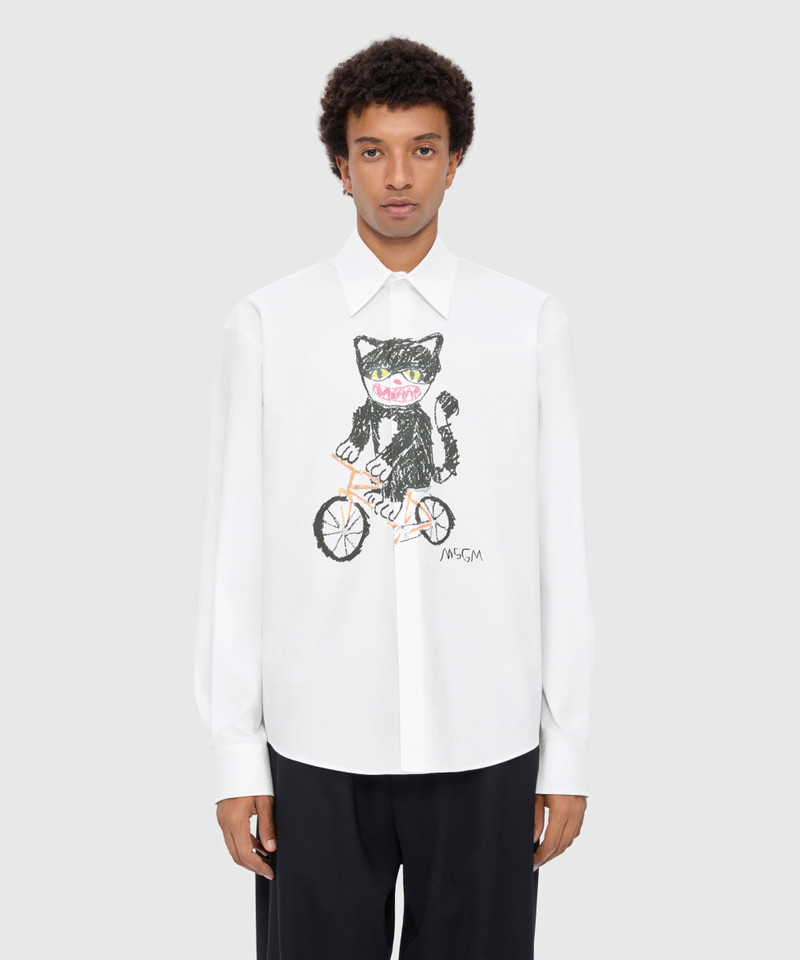 MSGM White long-sleeve cotton poplin shirt with front print outlook