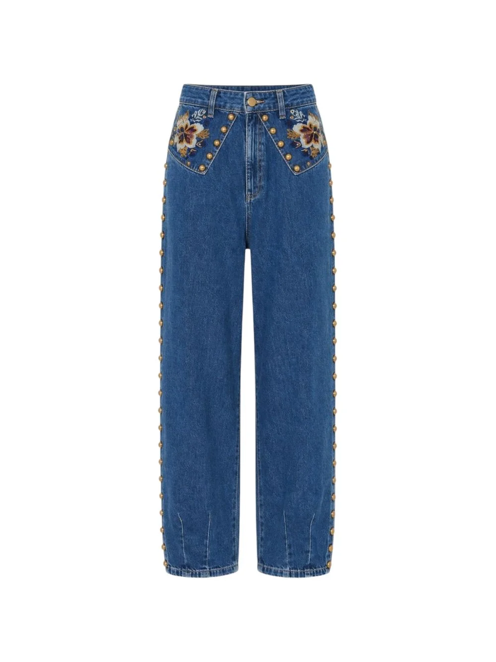 stud-embellished floral-embroidered jeans - 1