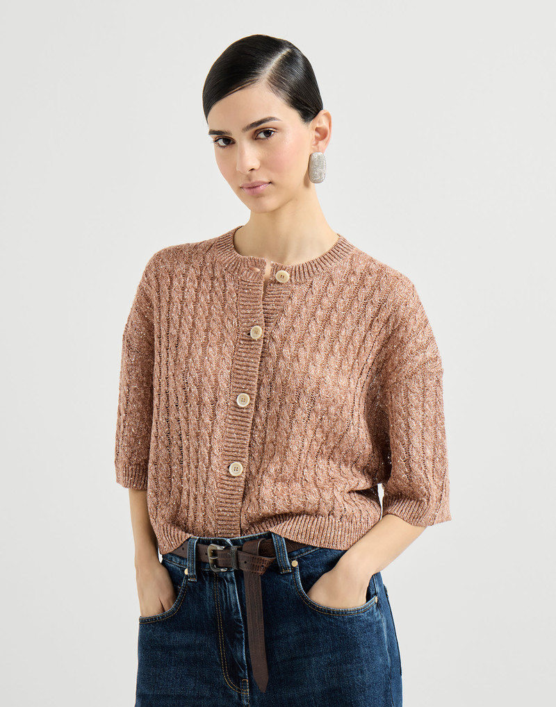 Linen dazzling cable openwork cardigan 2