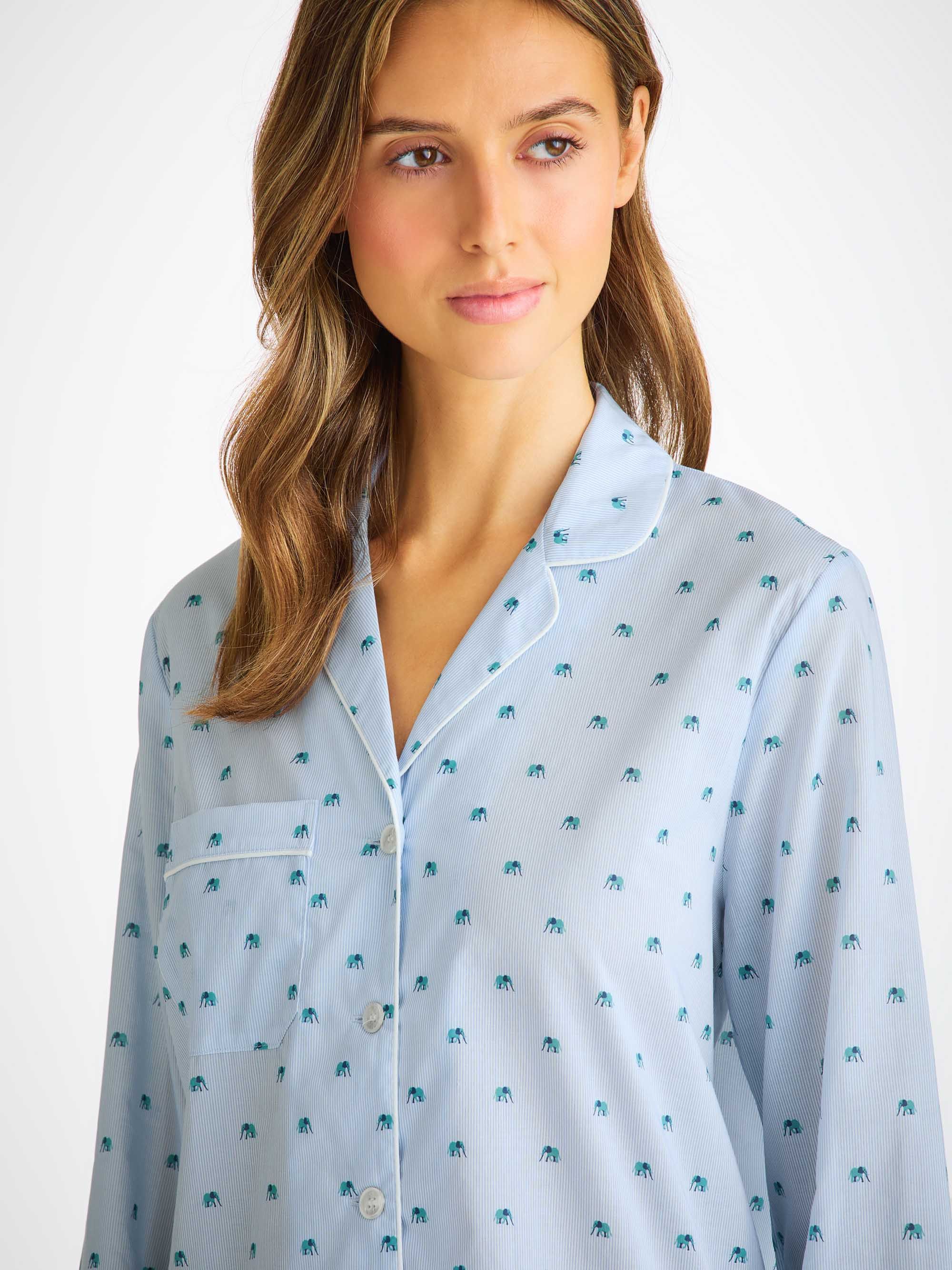 Women's Pajamas Cotton Batiste Blue Elephant Print - 2
