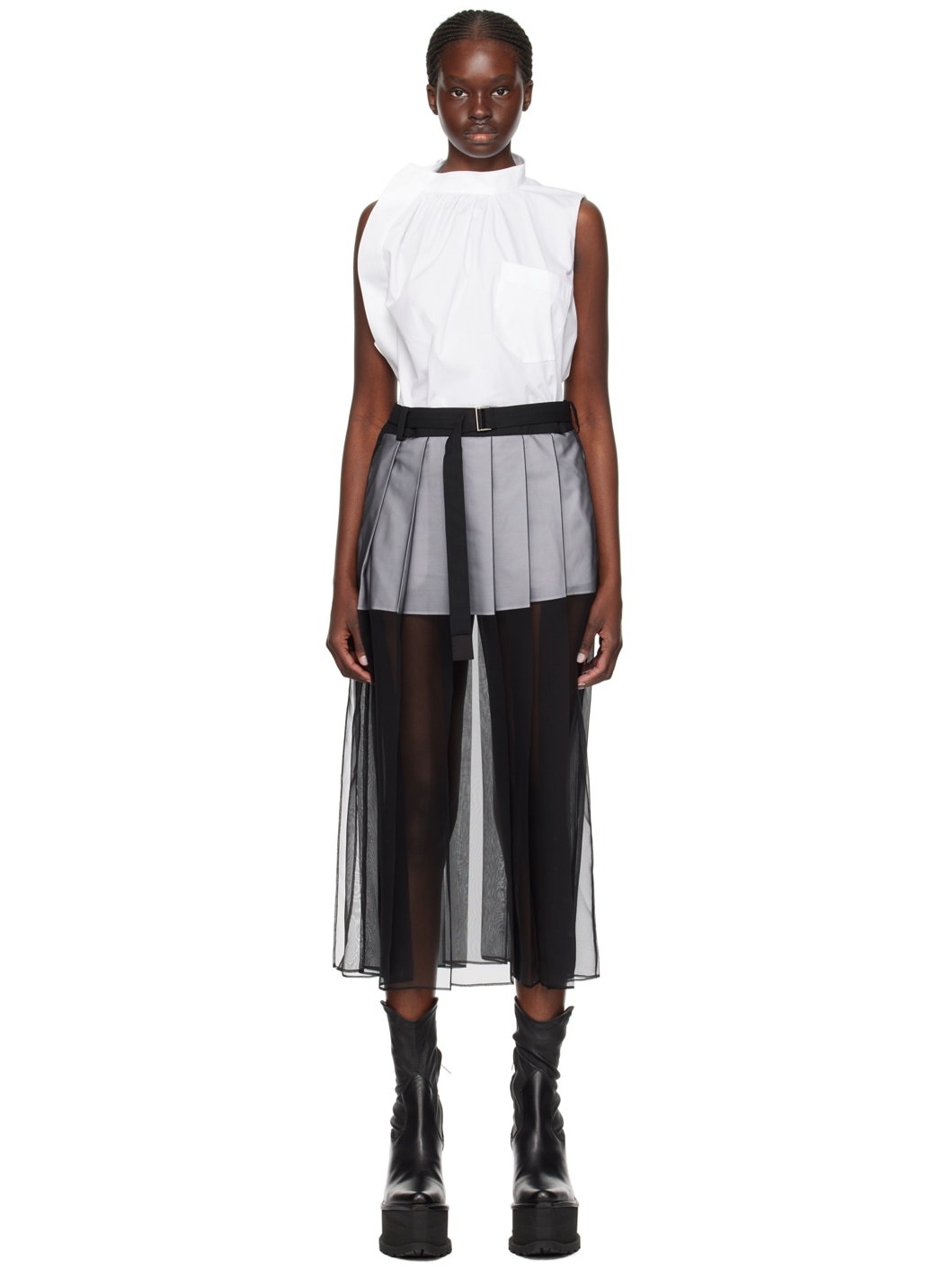 White & Black Overlay Midi Dress - 1