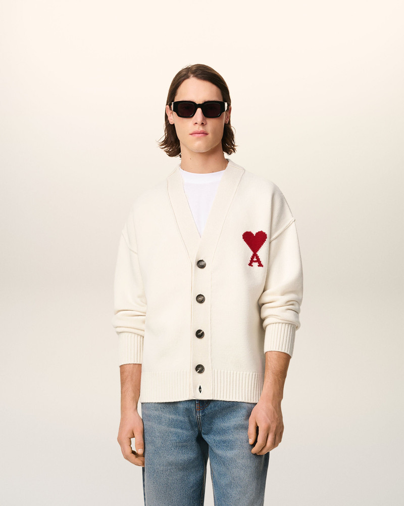 AMI Paris WHITE WOOL AMI DE COEUR CARDIGAN outlook