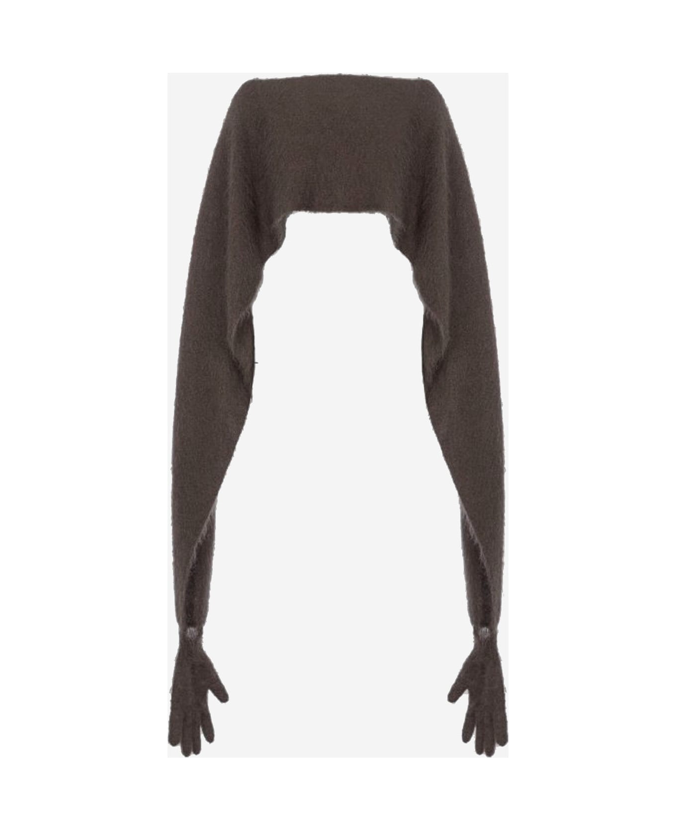Mohair Blend Short Cape With Gloves - 3