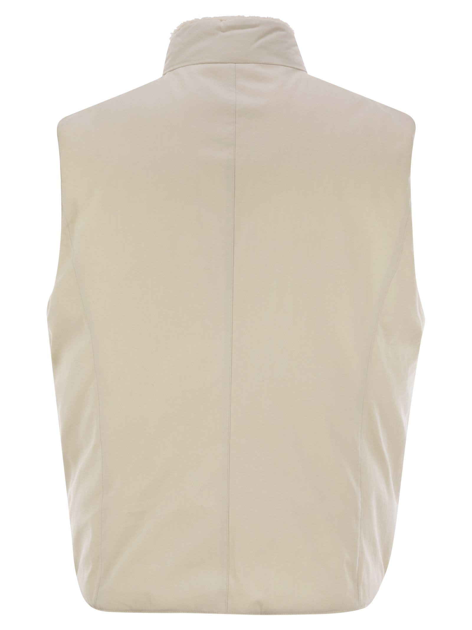 Brunello Cucinelli Men Sleeveless Down Jacket With Sheepskin Collar - 2