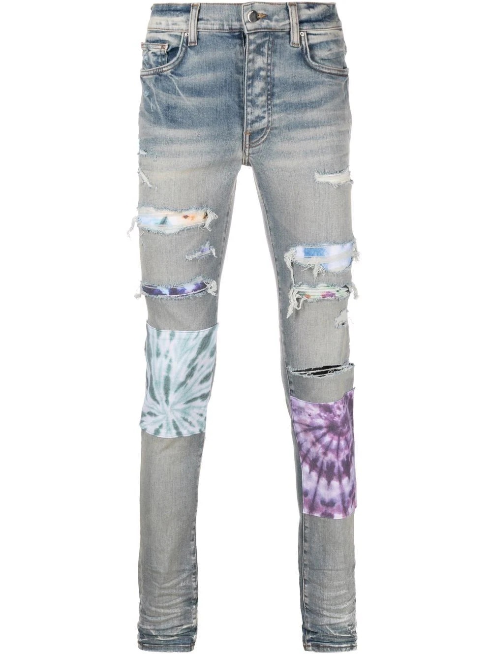 bandana-underlay distressed slim-fit jeans - 1