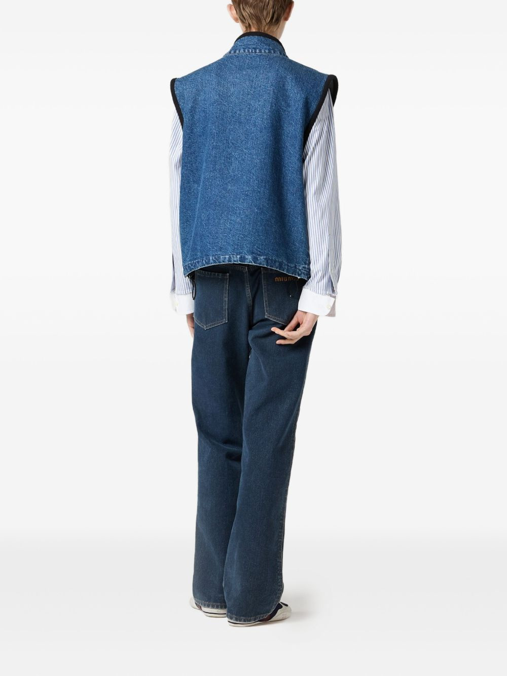 logo-embroidered denim gilet - 3