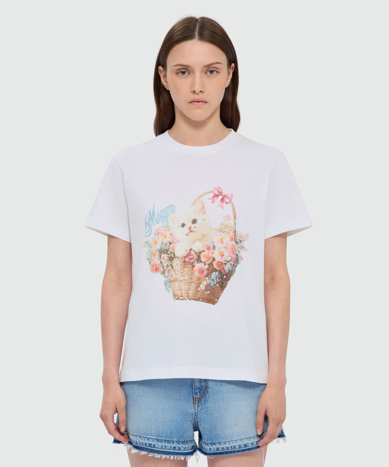 MSGM White short-sleeve cotton jersey T-shirt with front print outlook