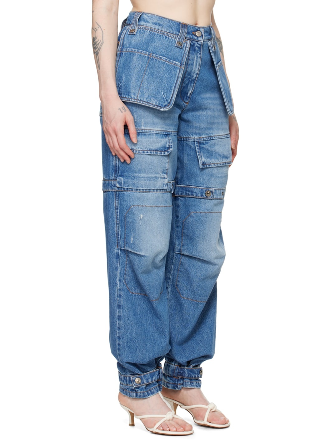 Indigo Oversized Denim Cargo Pants - 2