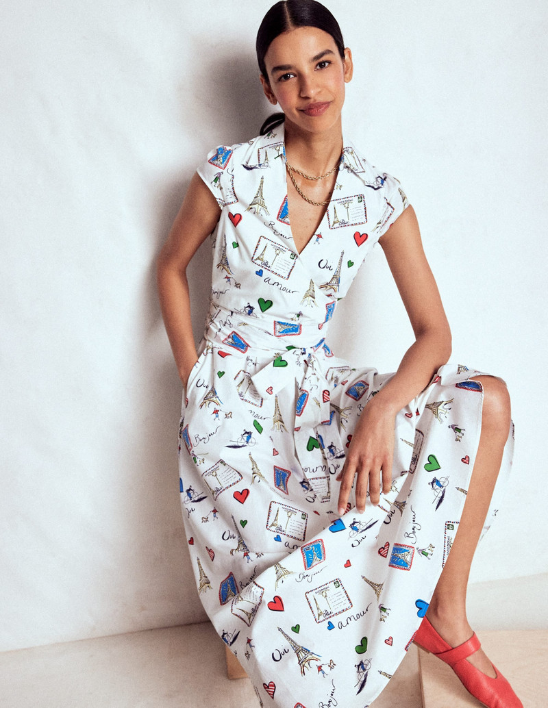Julia Cotton Wrap Midi Dress-Ivory, Postcard From Paris 7