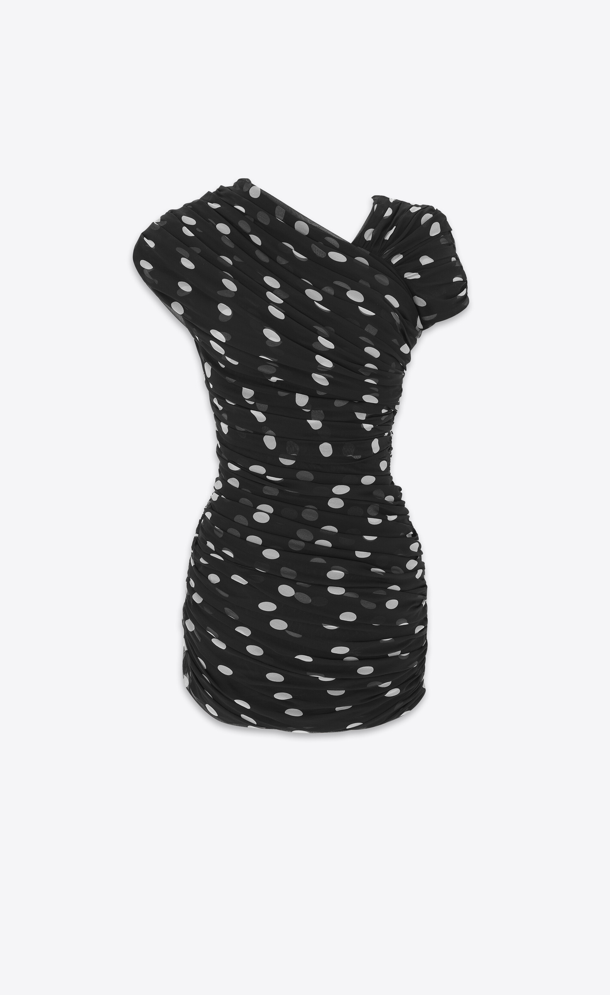 ruched asymmetrical dress in dotted silk muslin - 2