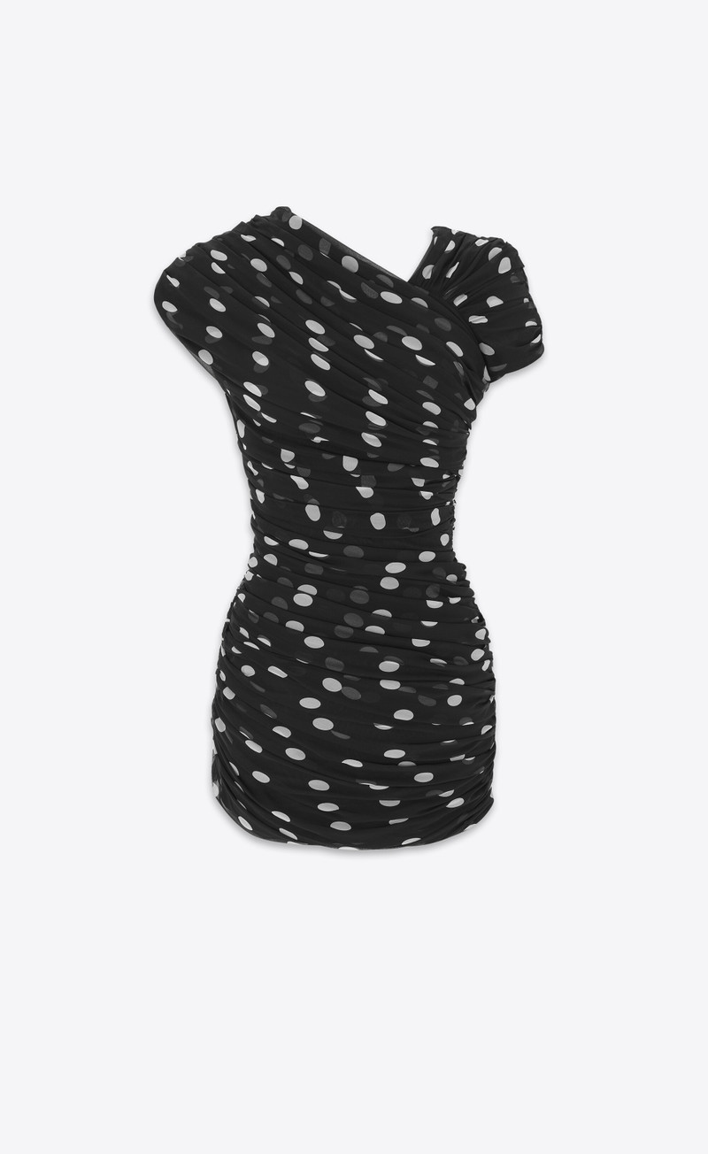 SAINT LAURENT ruched asymmetrical dress in dotted silk muslin outlook
