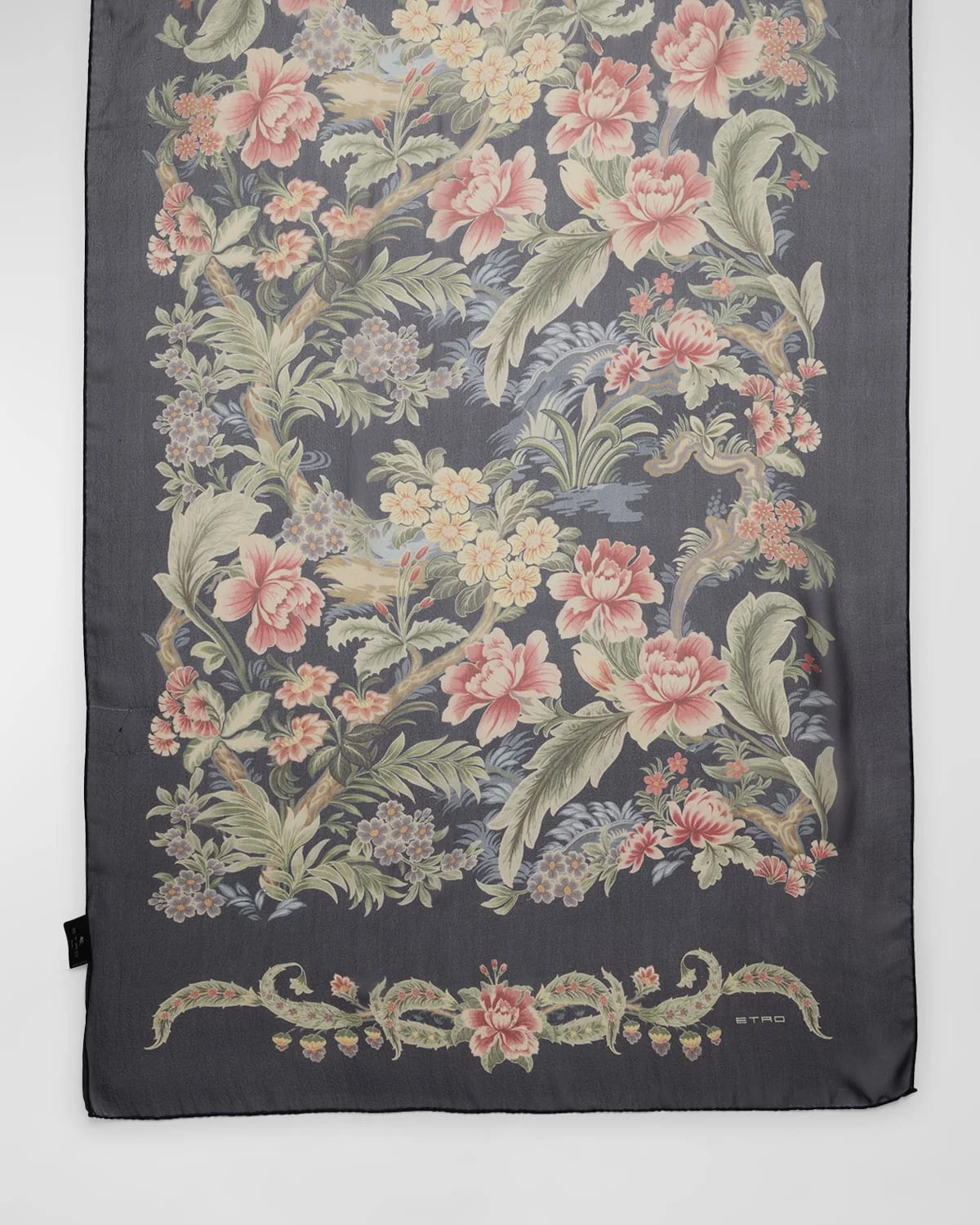 Sheer Floral Print Silk Scarf - 1