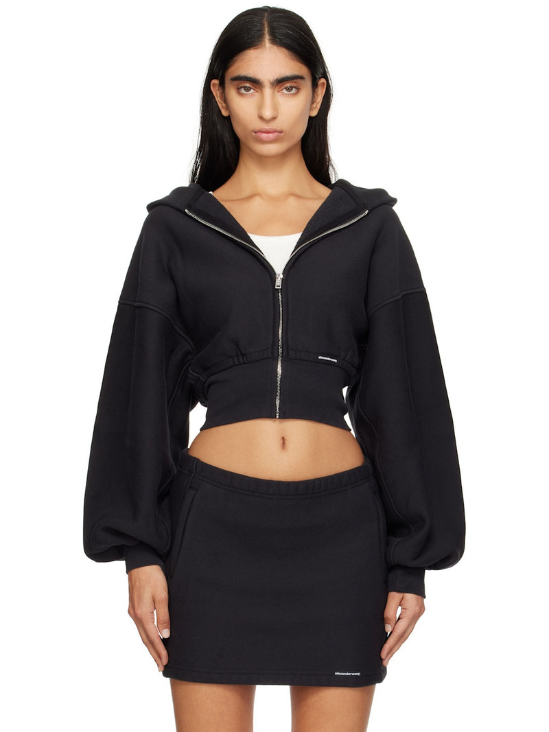 Black Cropped Zip Hoodie 1