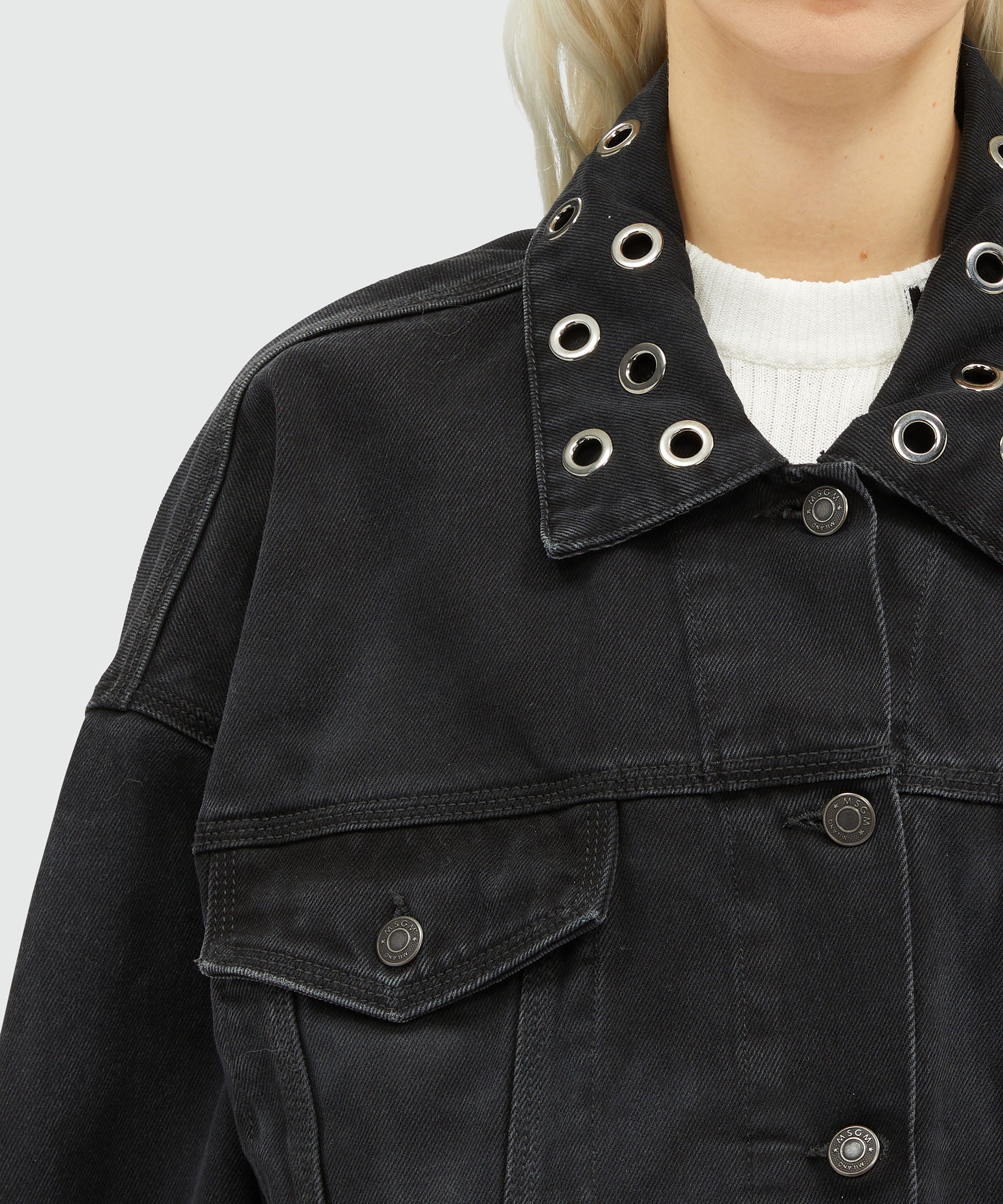 Pre-washed effect denim jacket with studs - 5