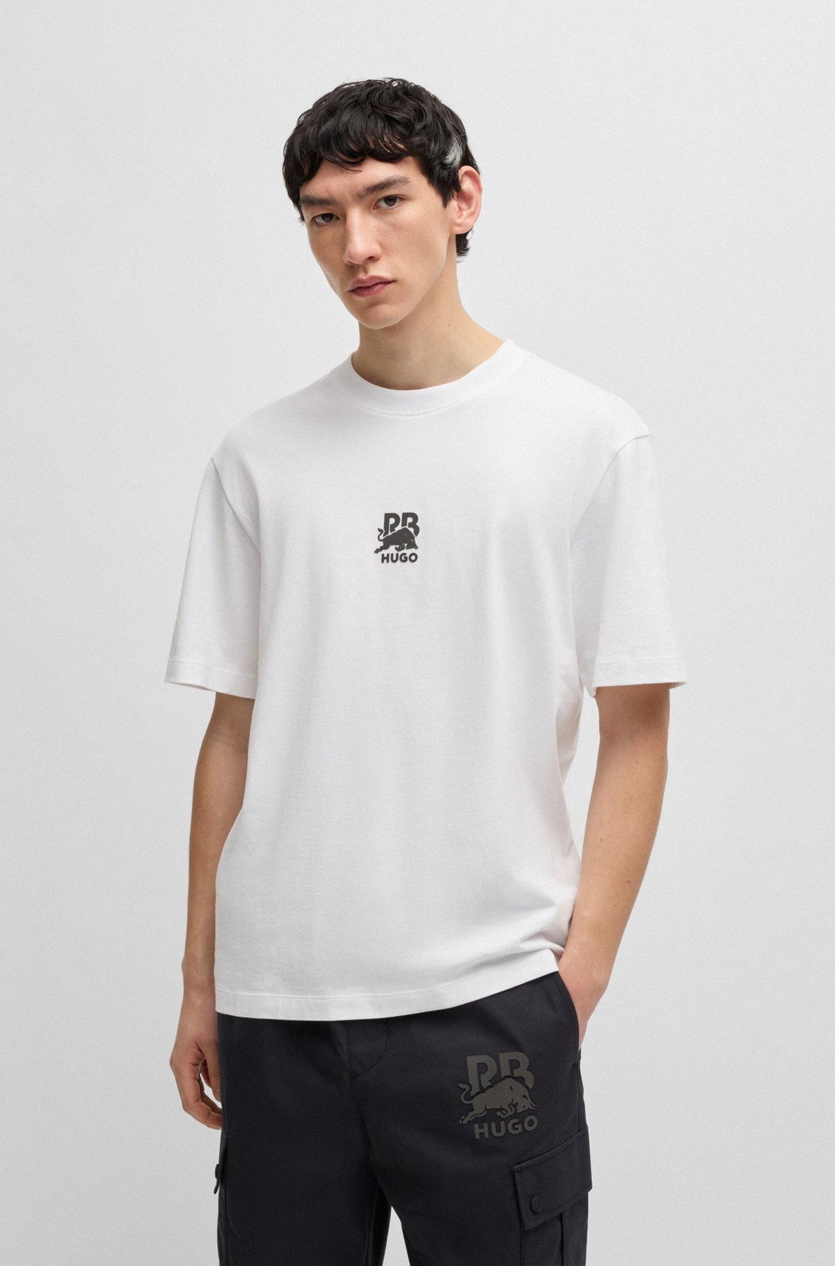 HUGO X RB COTTON-JERSEY T-SHIRT WITH CARBON STEALTH LOGO - 2