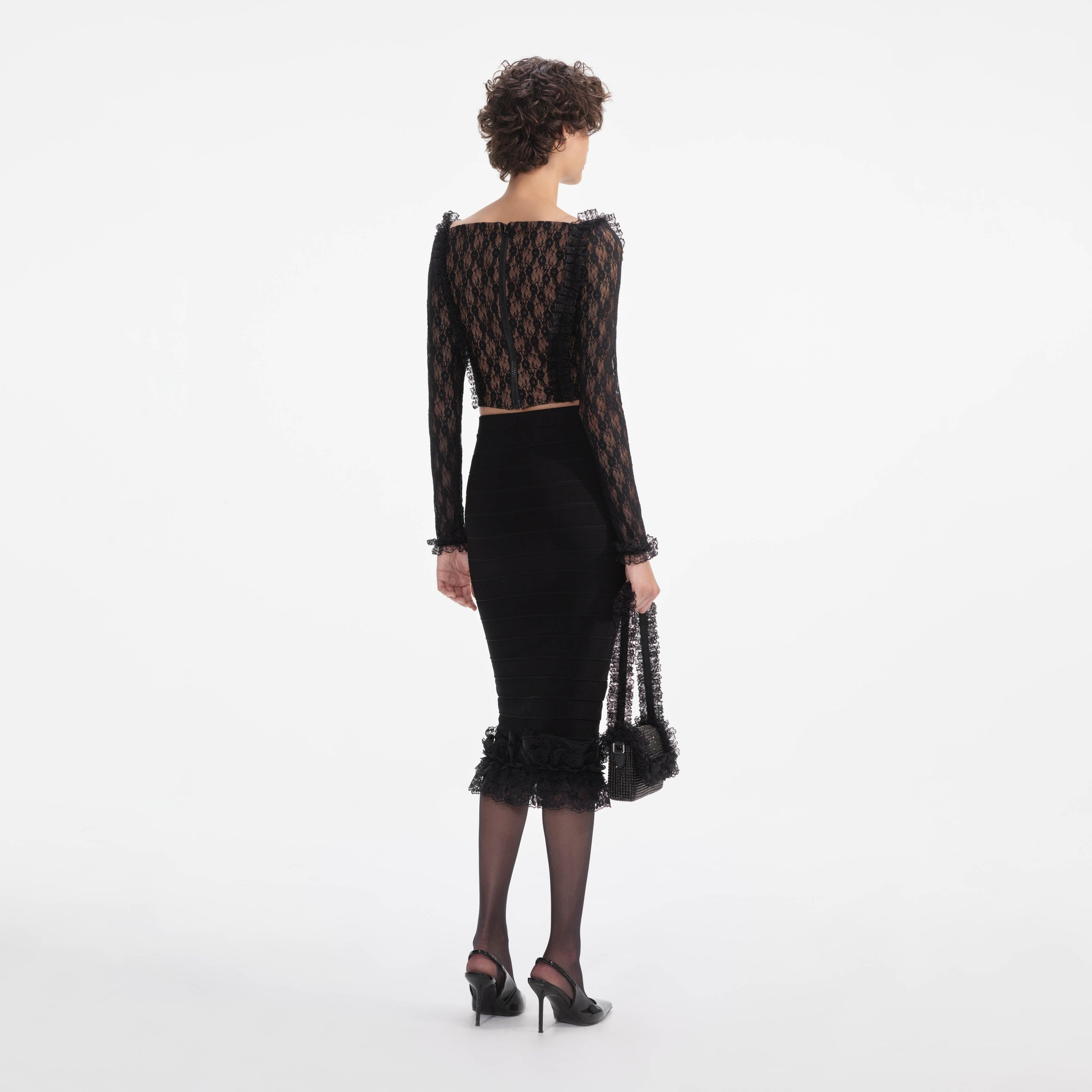 Black Lace Ruffle Top - 3
