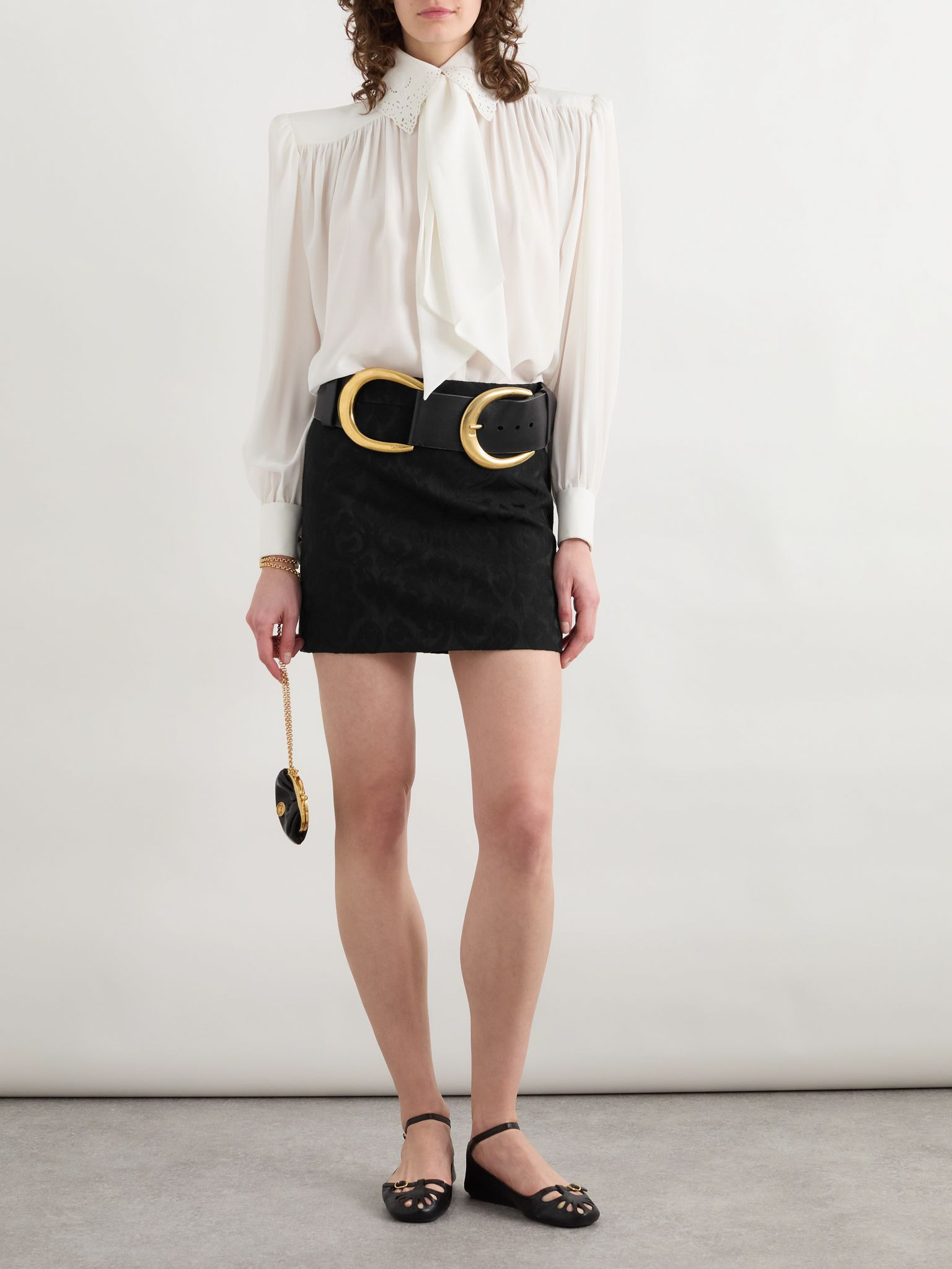Wool-blend jacquard mini skirt Black - 2