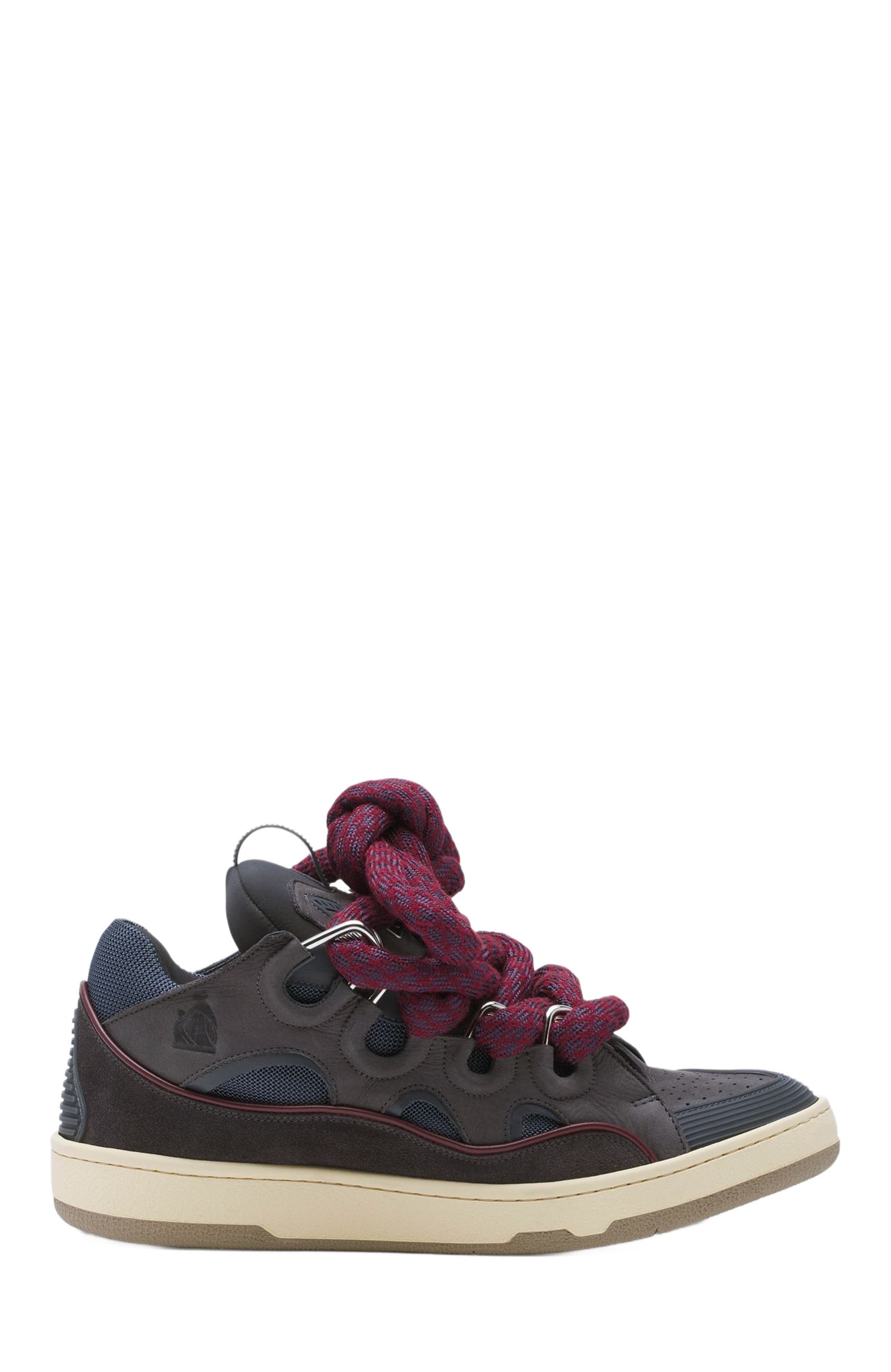 Lanvin Curb Sneakers In Leather With Snake Laces For Men in Shark Grey at Nordstrom - 7