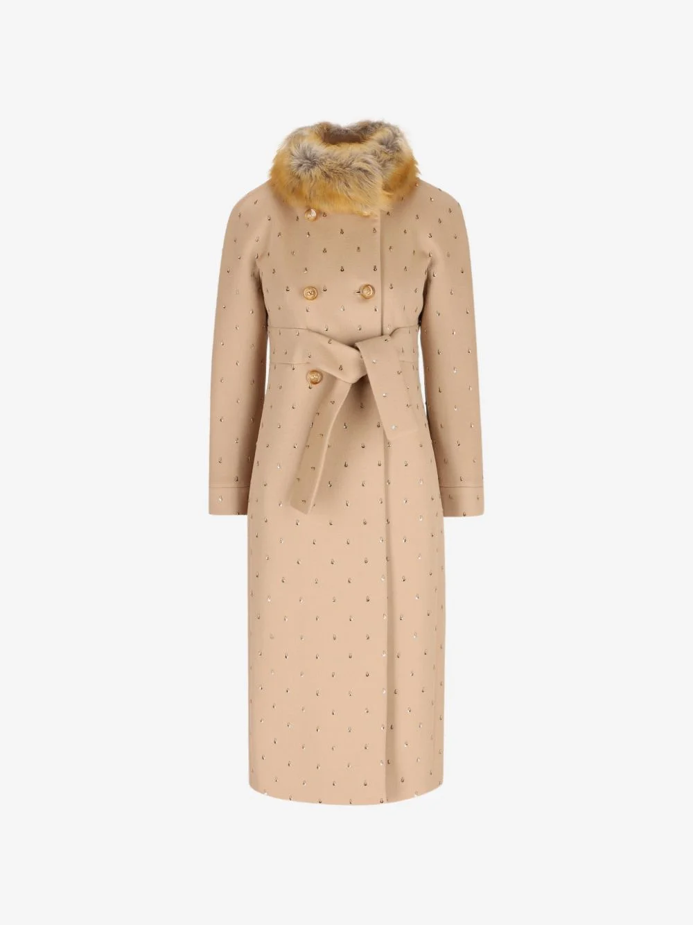 sequin-embellished faux-fur collar coat - 1